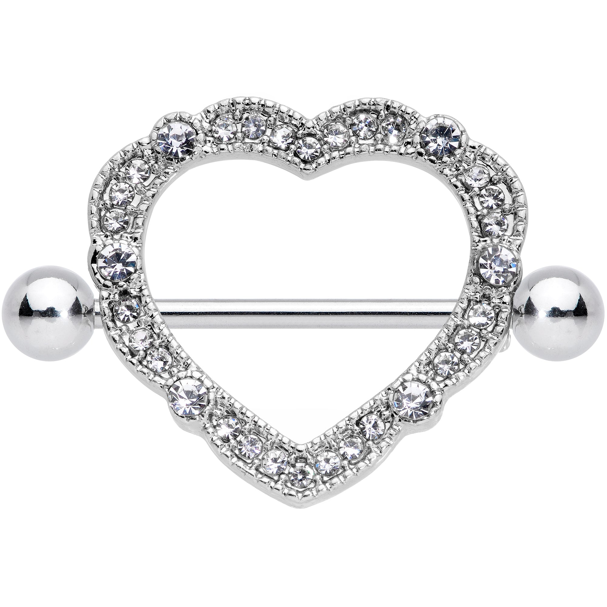 14 Gauge 9/16 Clear Gem Love Hearts Nipple Shield Set