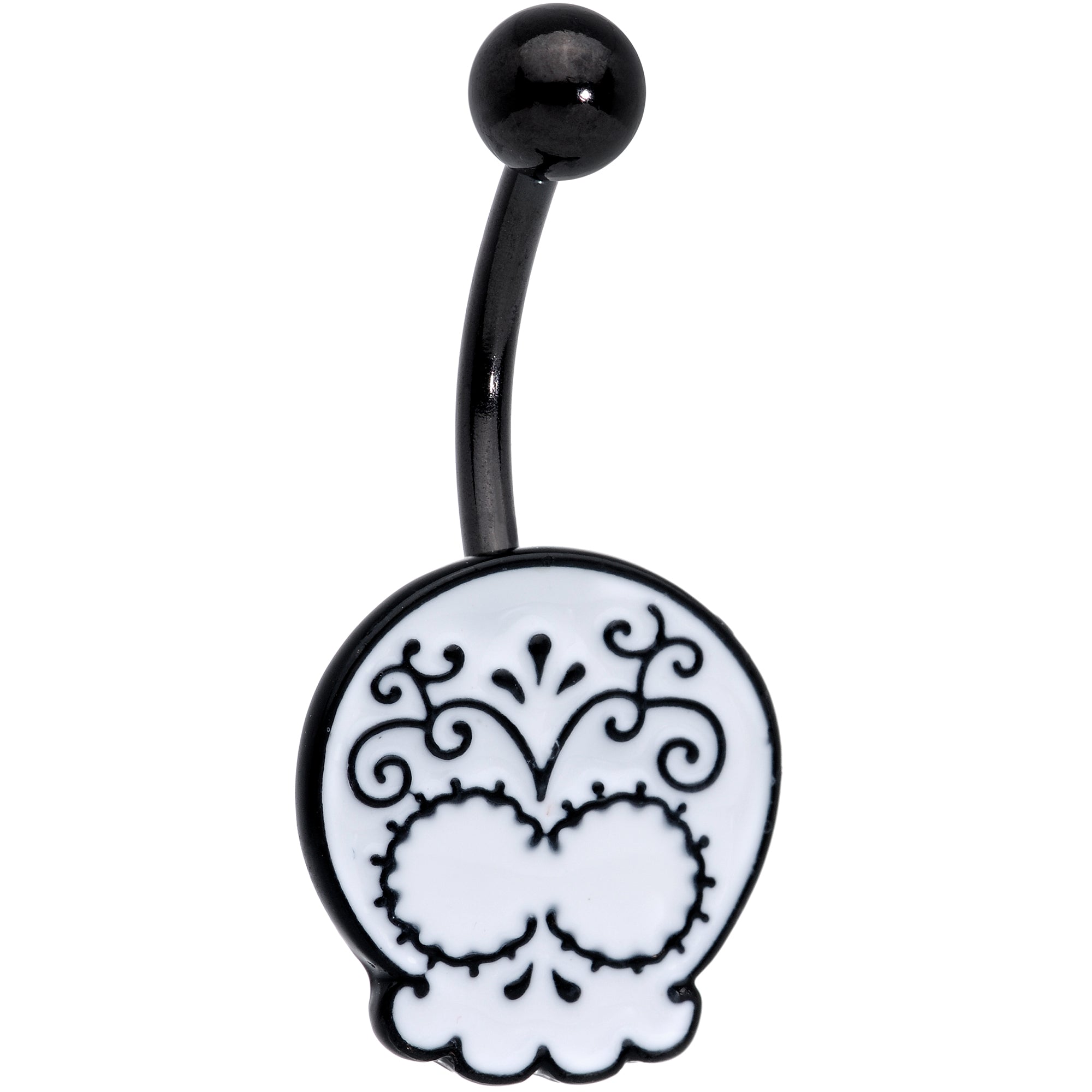 Black White Calavera Sugar Skull Belly Ring