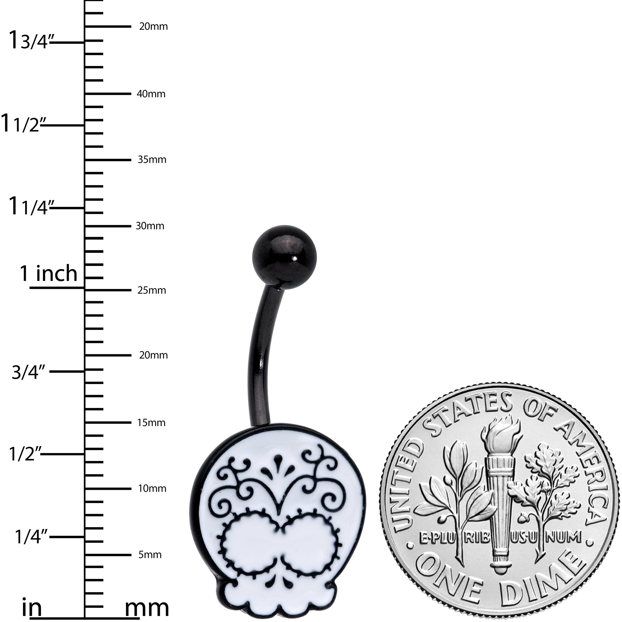 Black White Calavera Sugar Skull Belly Ring