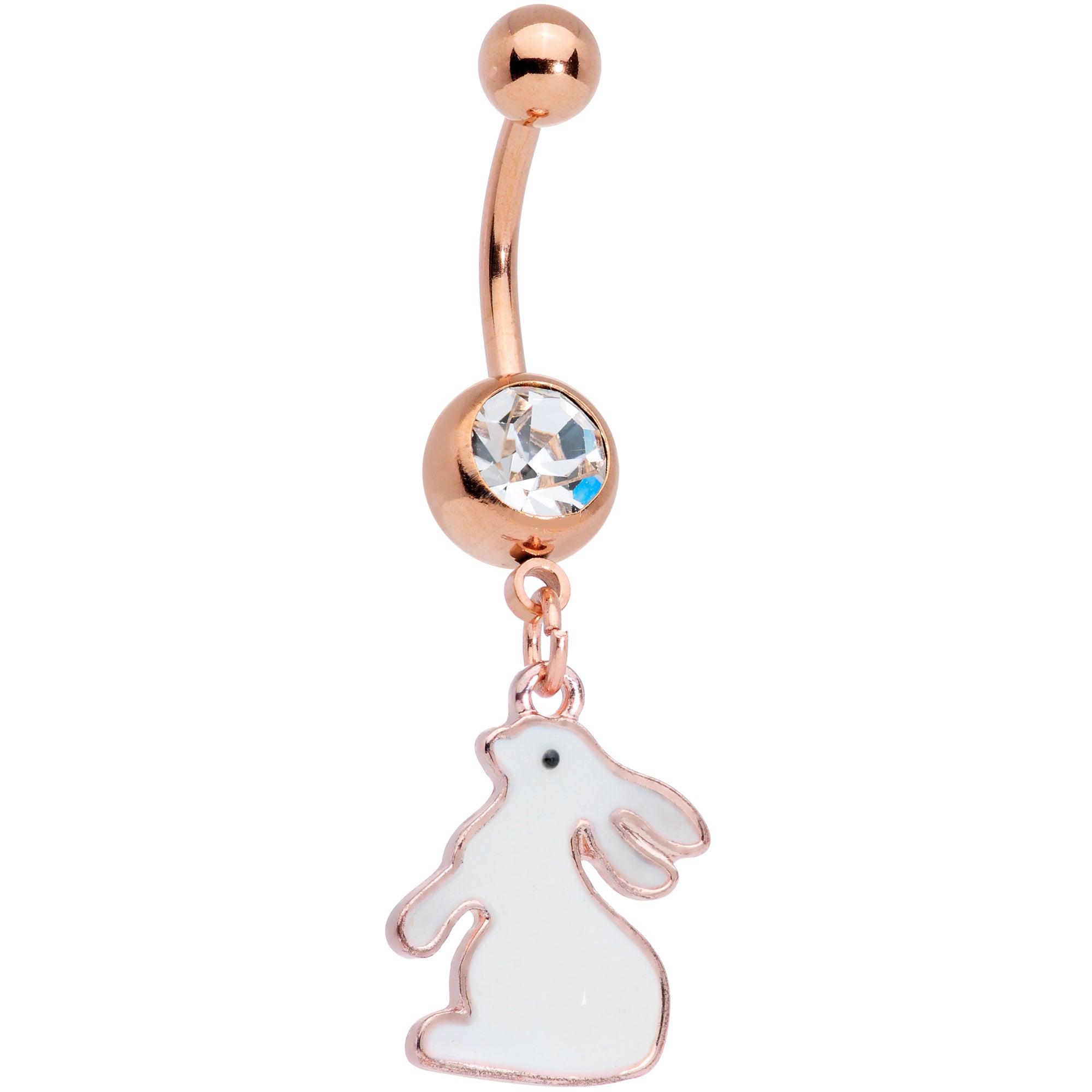 Clear Gem Rose Gold Tone Glow in the Dark Bunny Dangle Belly Ring