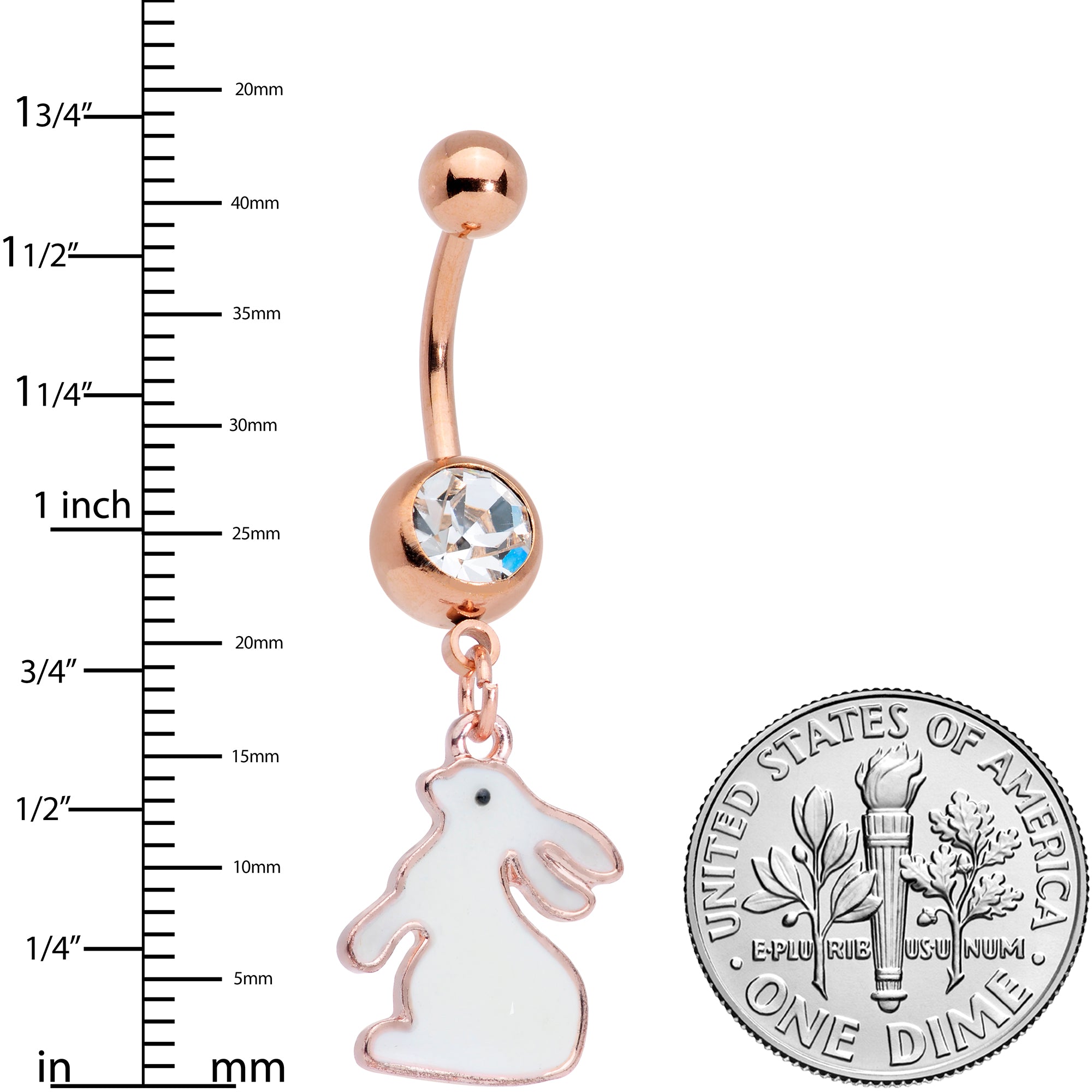 Clear Gem Rose Gold Tone Glow in the Dark Bunny Dangle Belly Ring