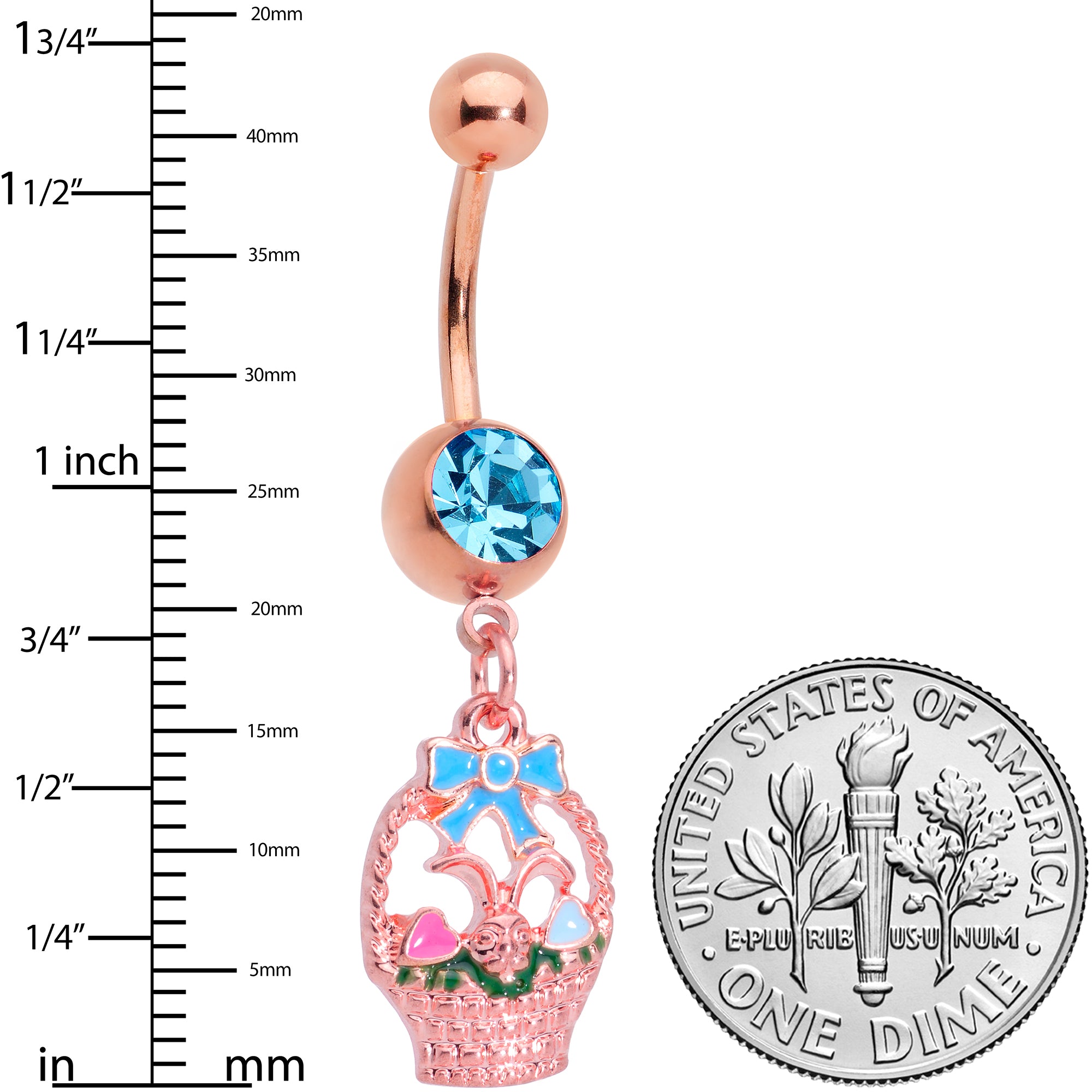 Aqua Gem Rose Gold Tone Easter Basket Dangle Belly Ring