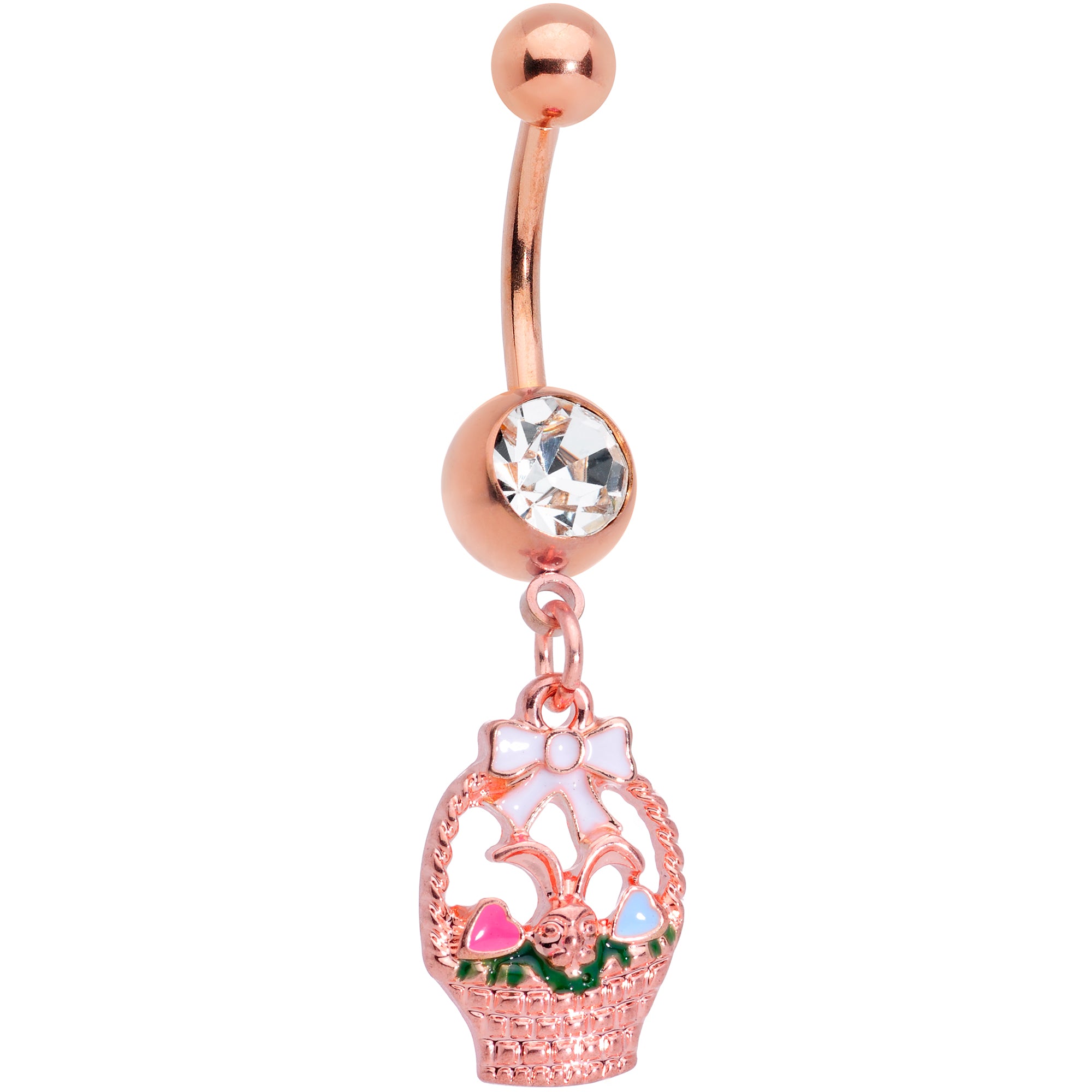 Clear Gem Rose Gold Tone Easter Basket Dangle Belly Ring