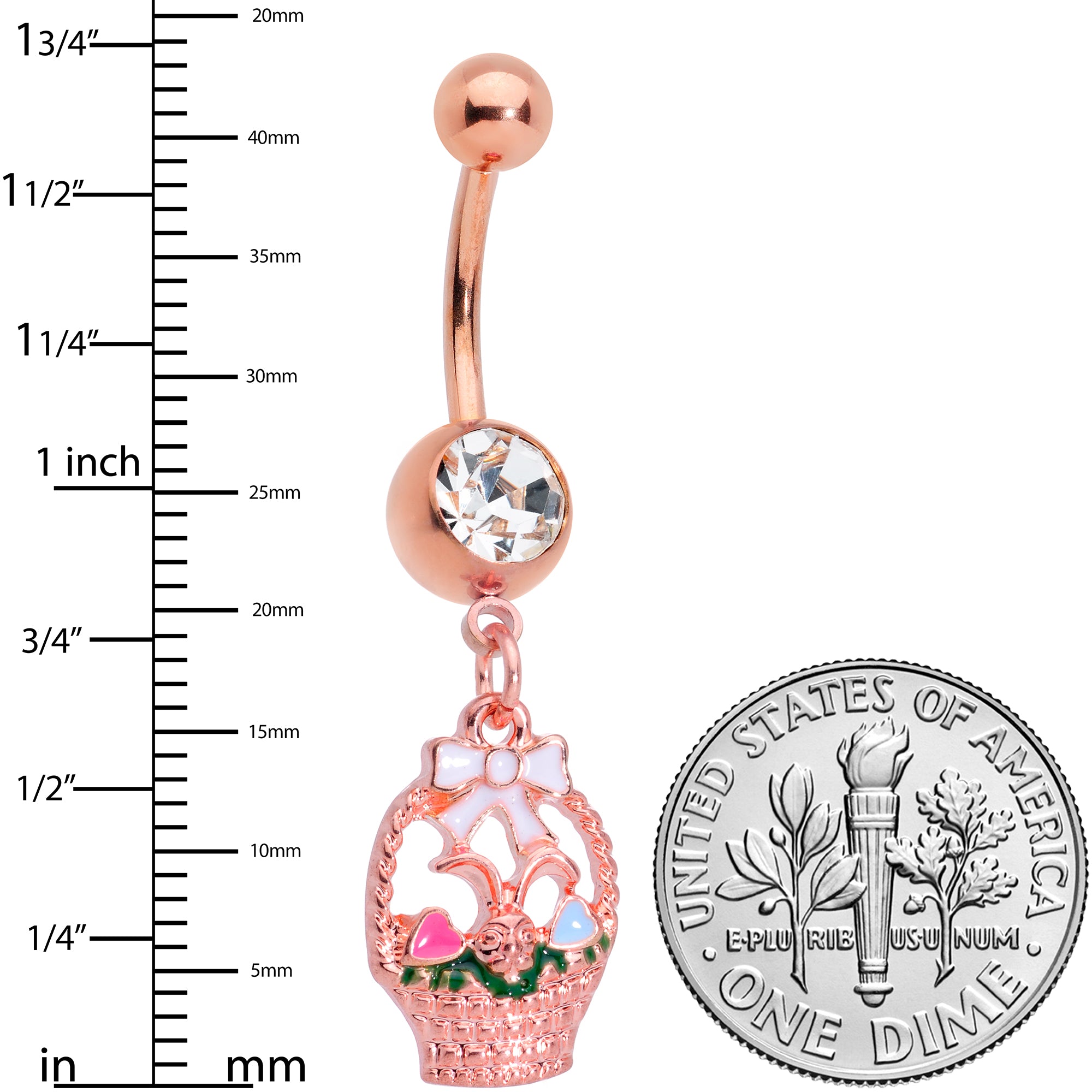 Clear Gem Rose Gold Tone Easter Basket Dangle Belly Ring