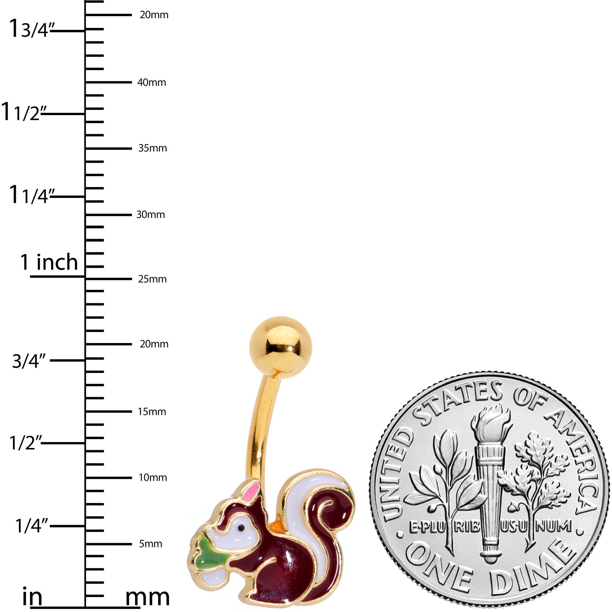 Gold Tone Brown White Snacking Squirrel Belly Ring