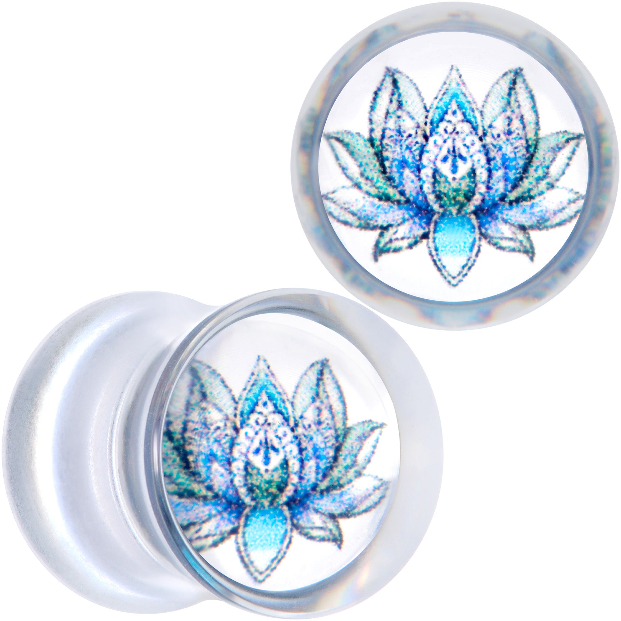 Clear Blue Acrylic Lotus Flower Saddle Plug Set