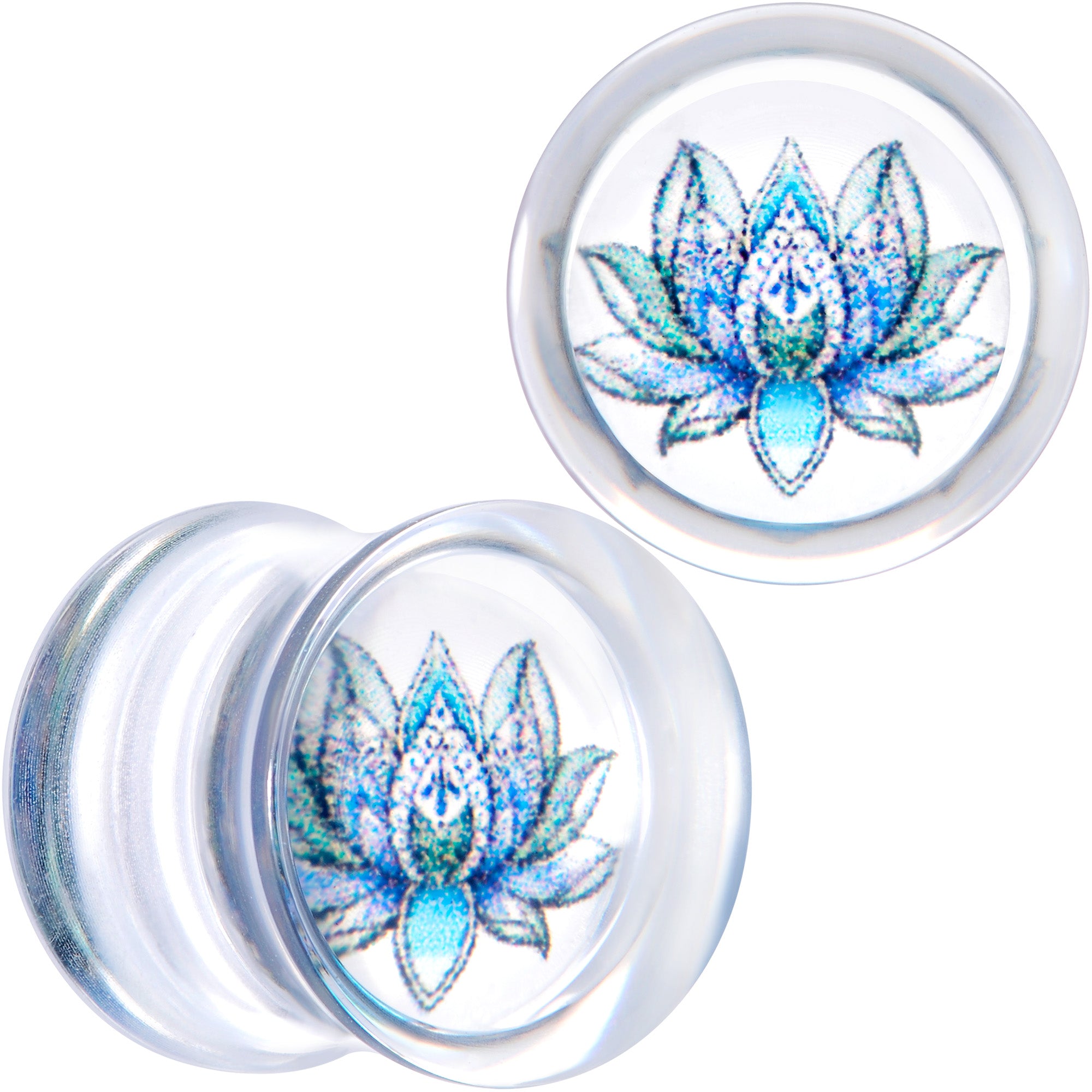 Clear Blue Acrylic Lotus Flower Saddle Plug Set