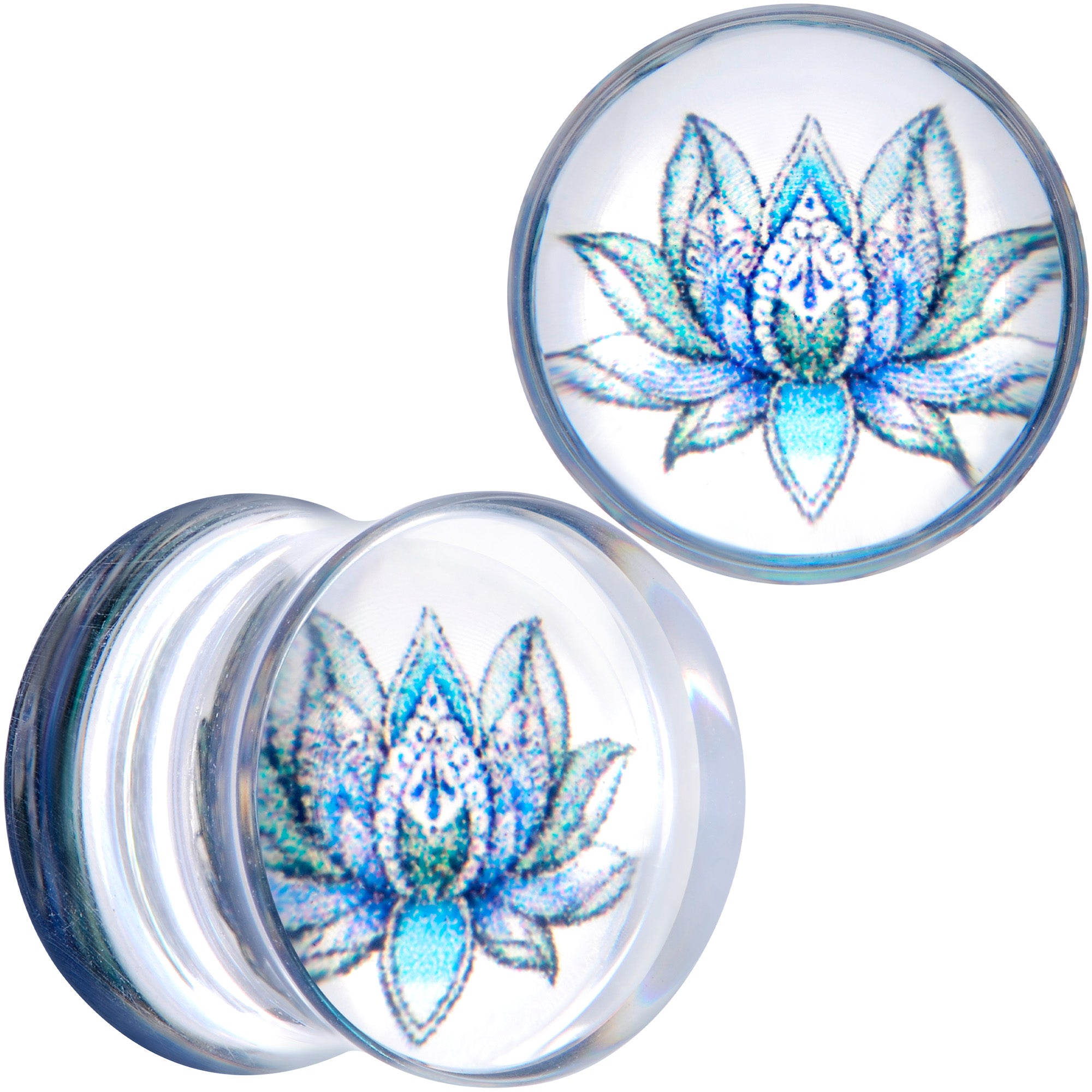 Clear Blue Acrylic Lotus Flower Saddle Plug Set