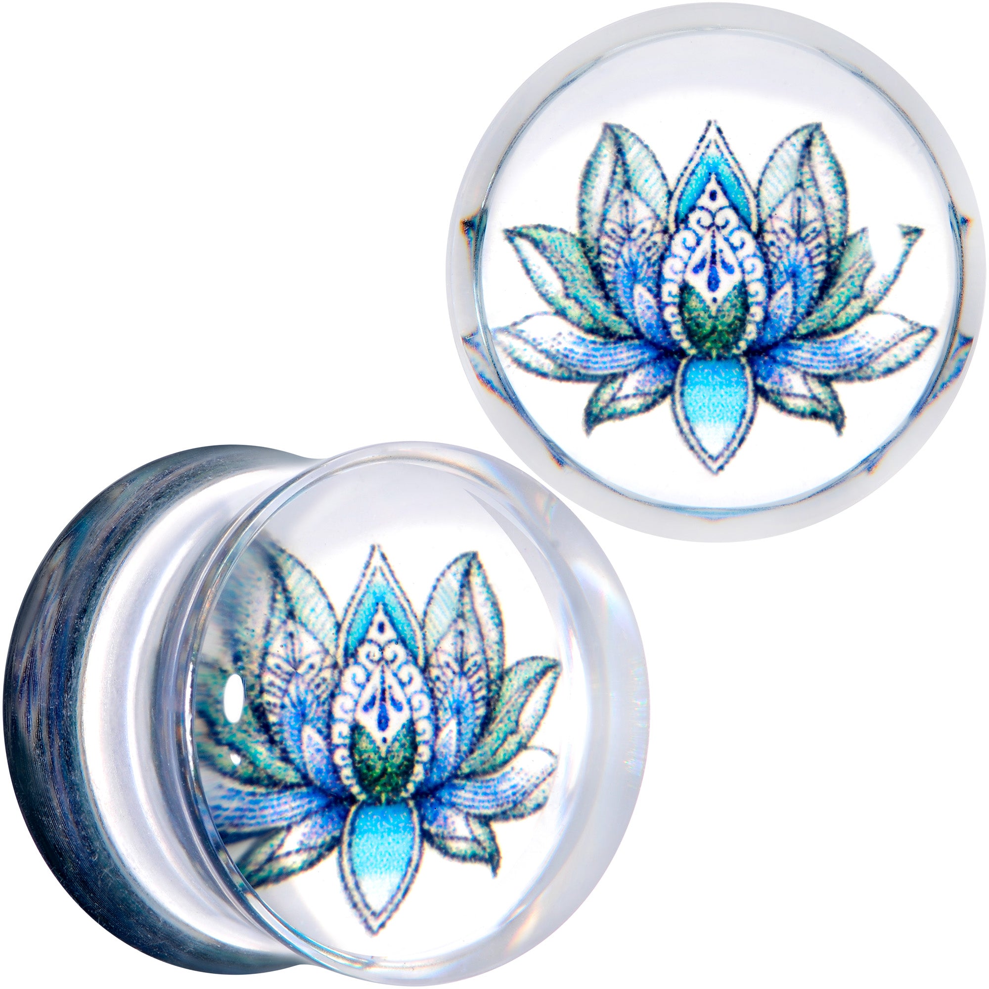 Clear Blue Acrylic Lotus Flower Saddle Plug Set