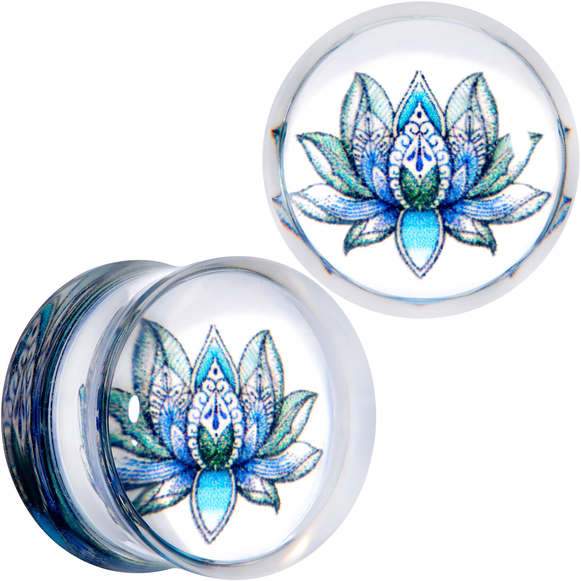 Clear Blue Acrylic Lotus Flower Saddle Plug Set