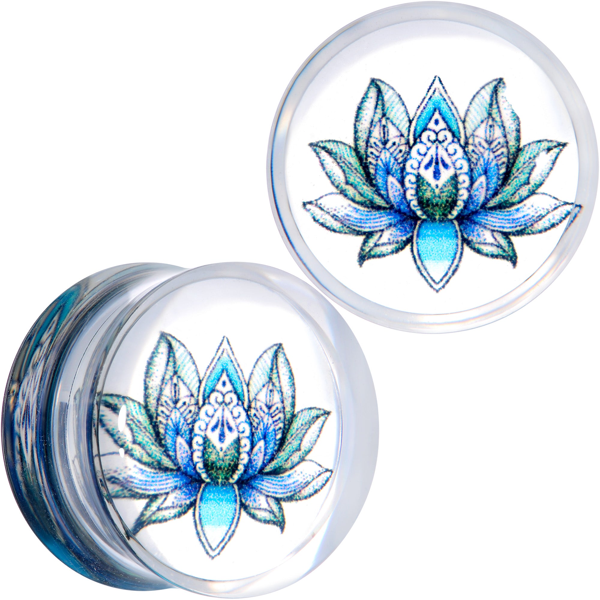 Clear Blue Acrylic Lotus Flower Saddle Plug Set