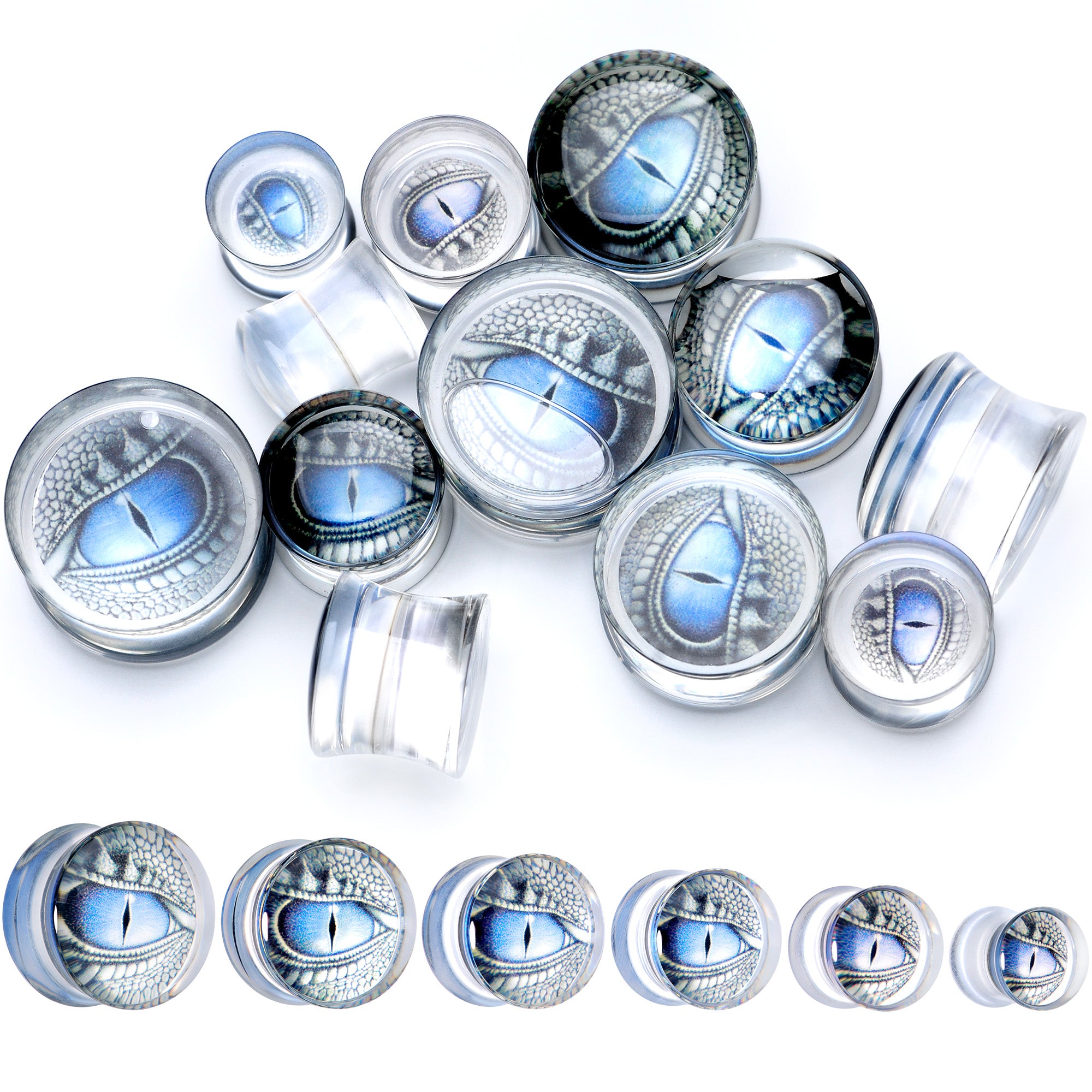 Clear Blue Acrylic Dragons Eye Saddle Plug Set