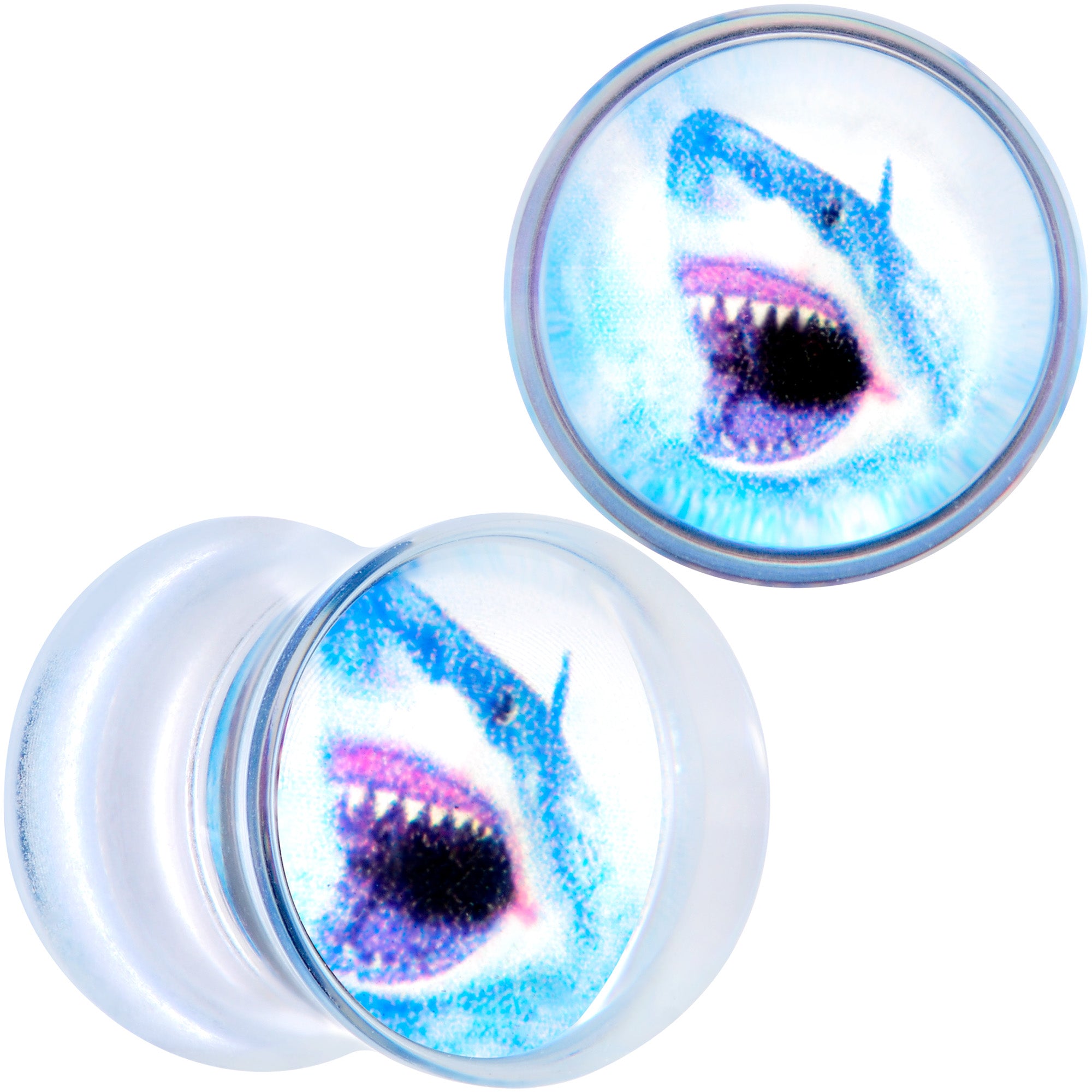 Blue Clear Red Acrylic Scary Shark Saddle Plug Set