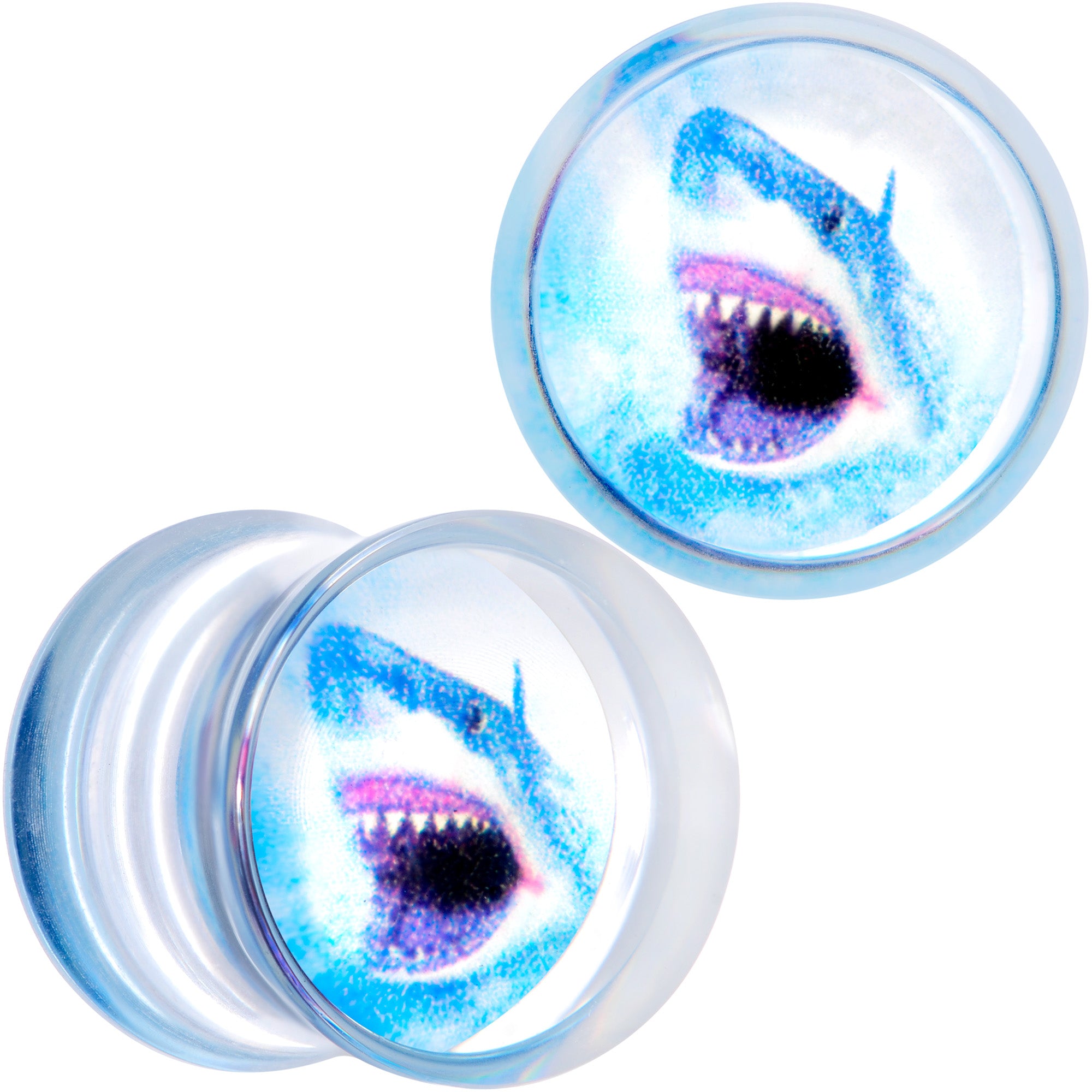 Blue Clear Red Acrylic Scary Shark Saddle Plug Set