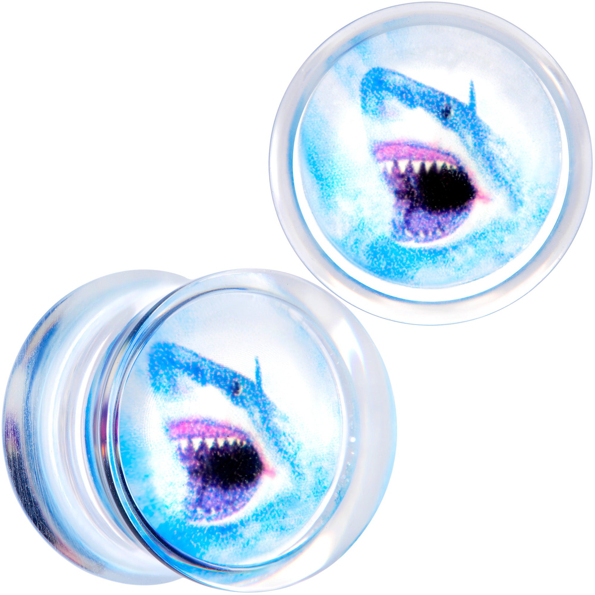 Blue Clear Red Acrylic Scary Shark Saddle Plug Set