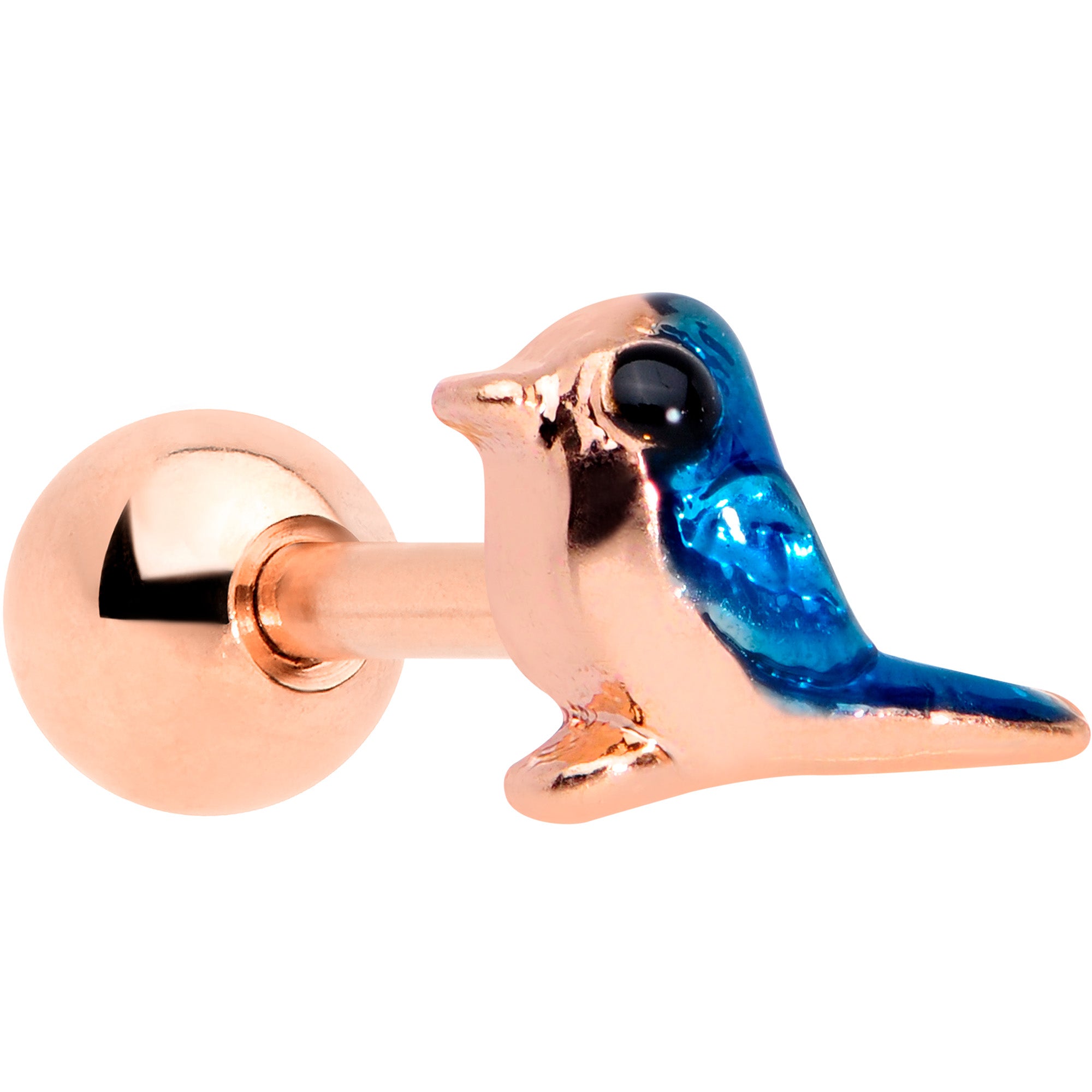 16 Gauge 1/4 Rose Gold Tone Blue Bird Cartilage Tragus Earring