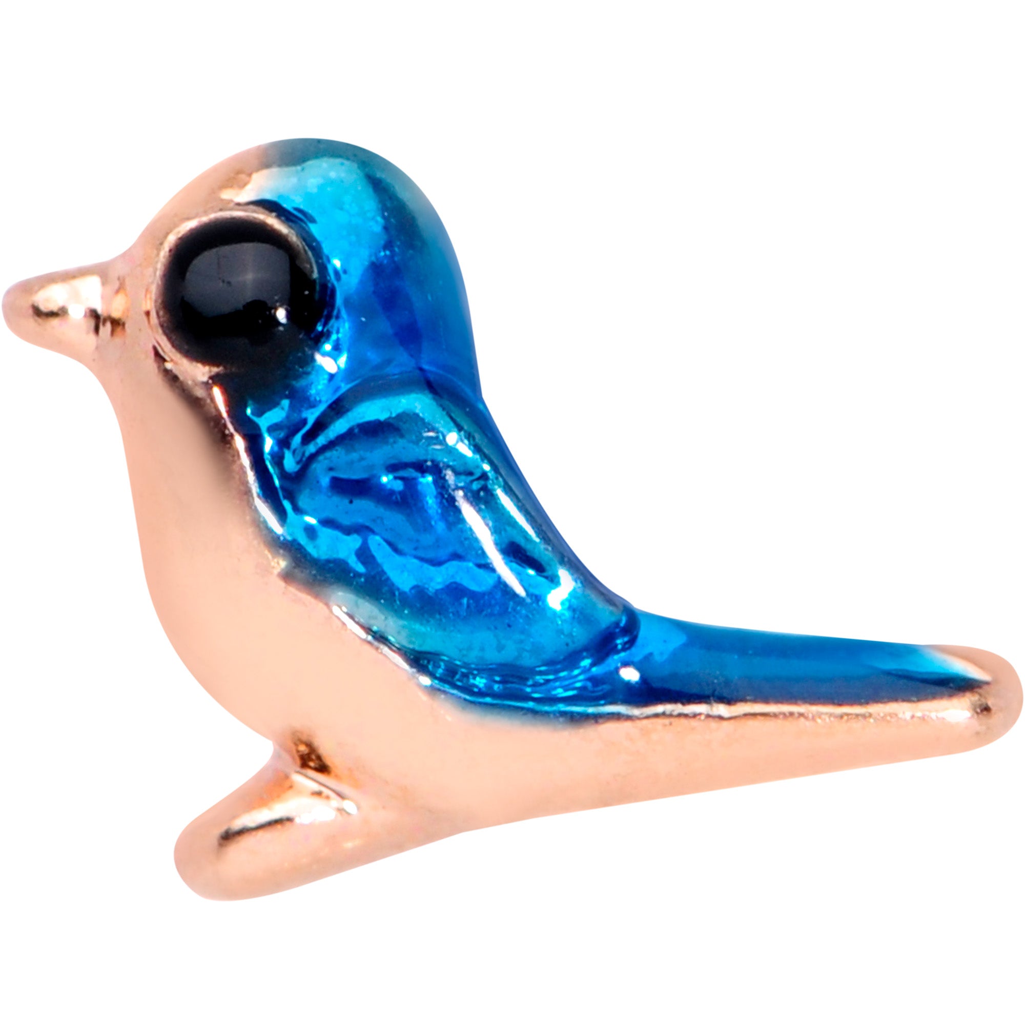 16 Gauge 1/4 Rose Gold Tone Blue Bird Cartilage Tragus Earring