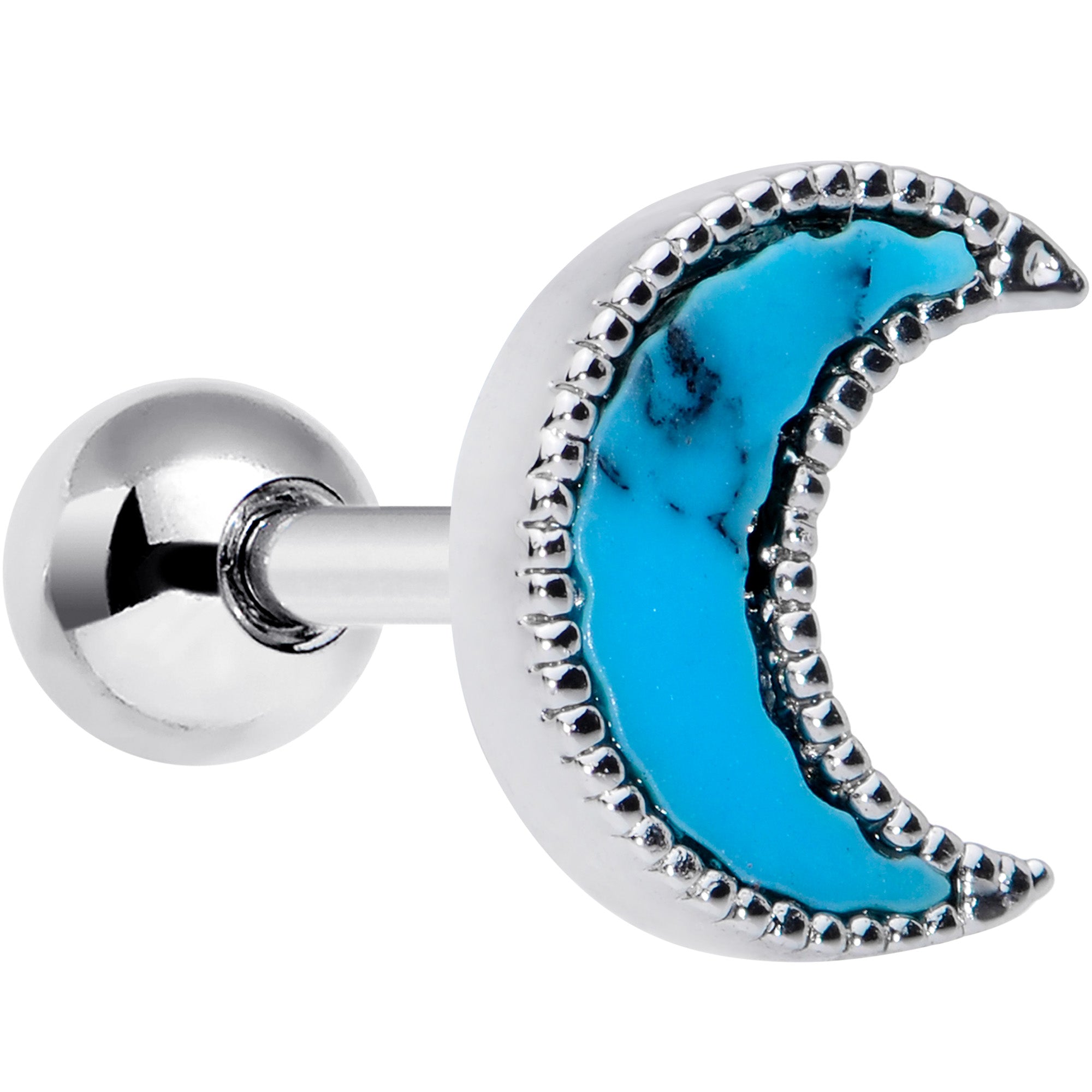 16 Gauge 1/4 Faux Turquoise Crescent Moon Cartilage Tragus Earring