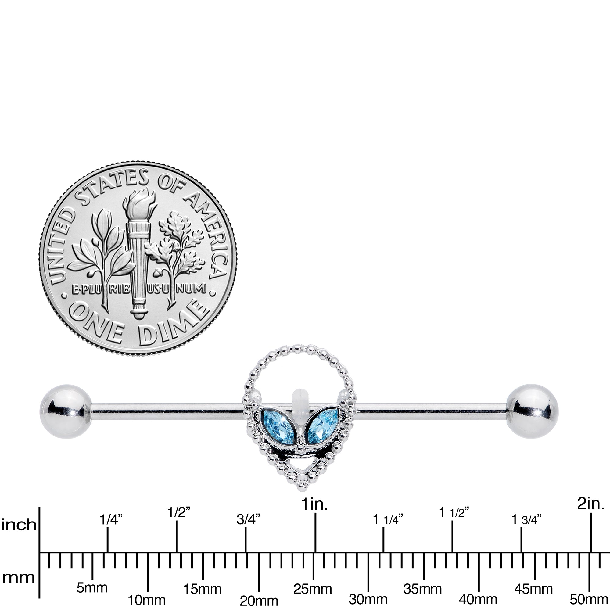 14 Gauge Aqua Gem Hollow Alien Industrial Barbell 38mm