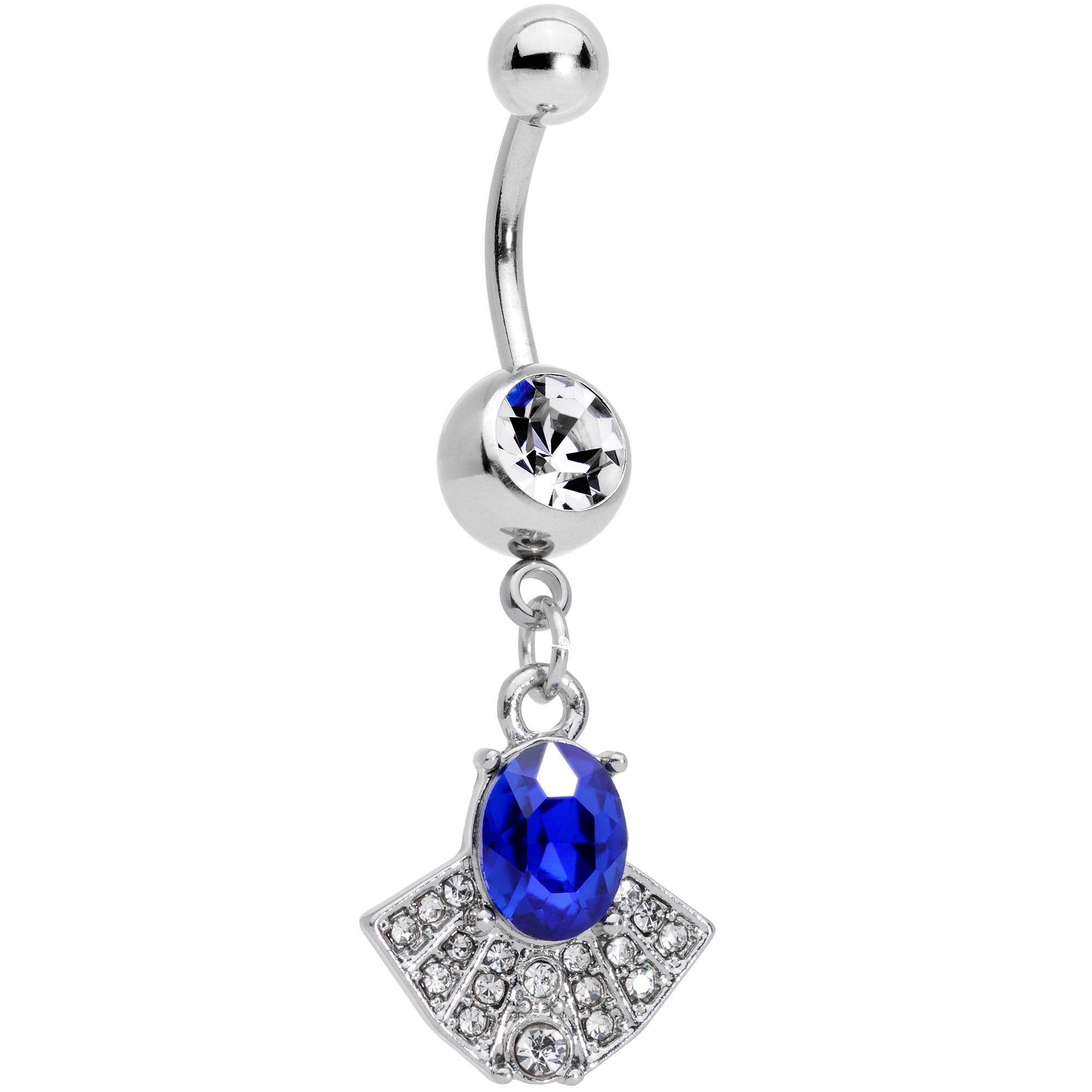 Blue Clear Gem Art Deco Fan Dangle Belly Ring