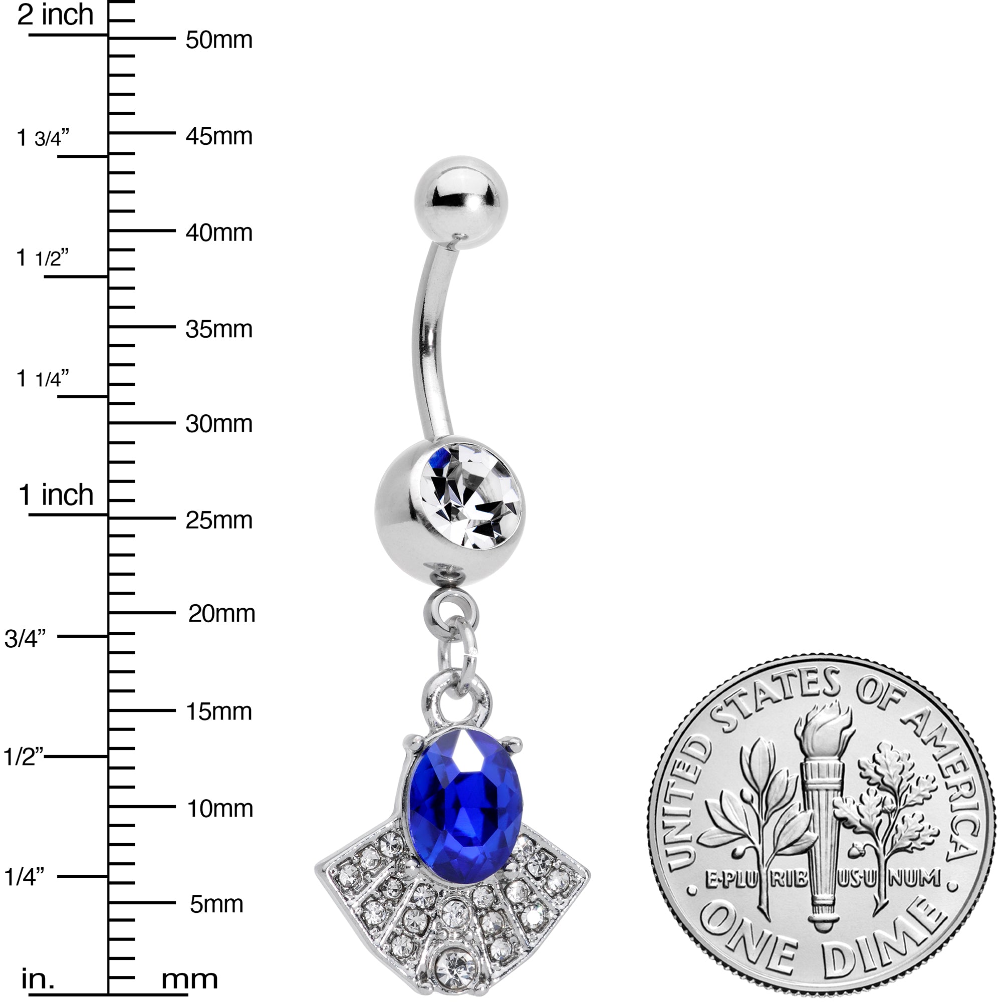 Blue Clear Gem Art Deco Fan Dangle Belly Ring