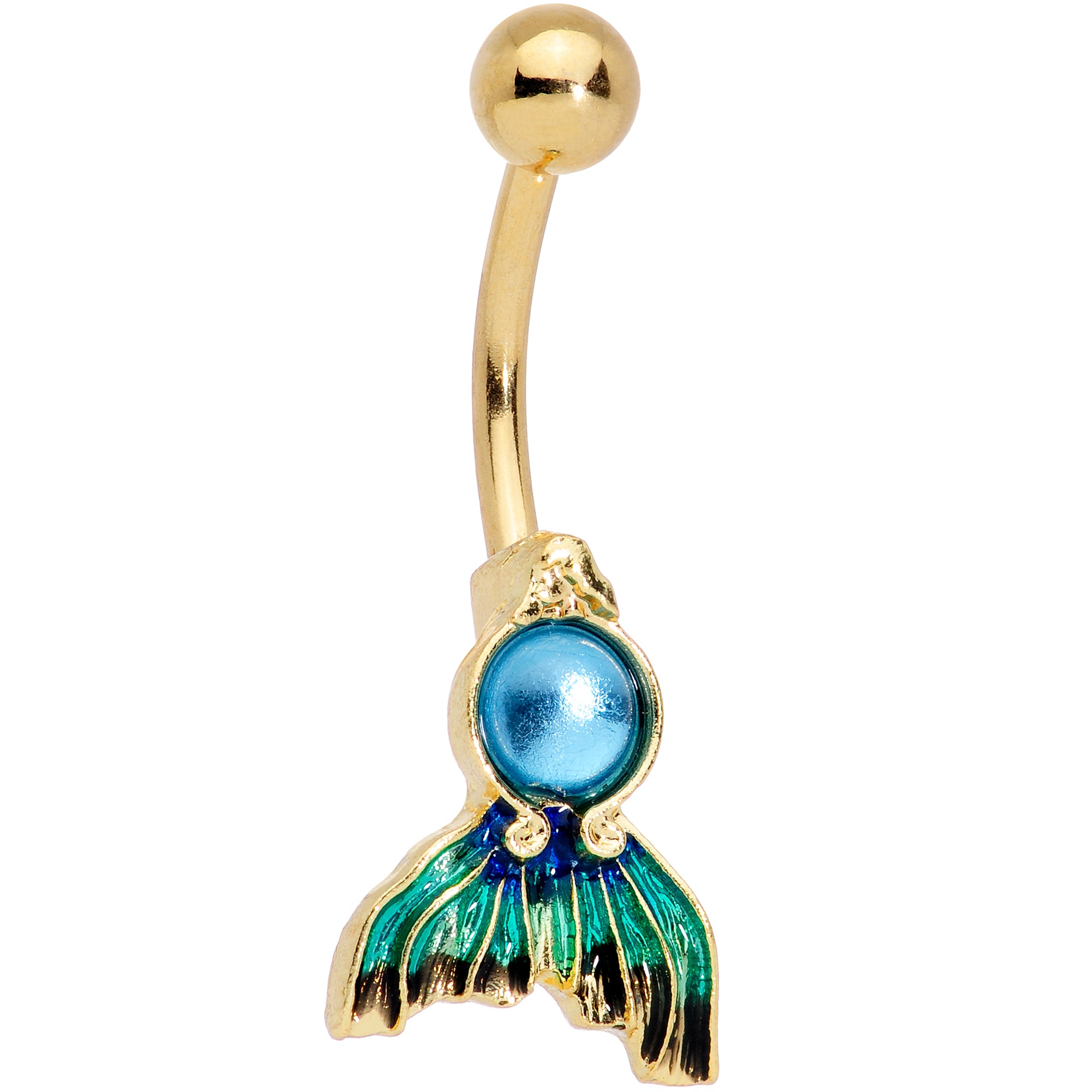 Gold Tone Blue Green Mermaid Tail Belly Ring