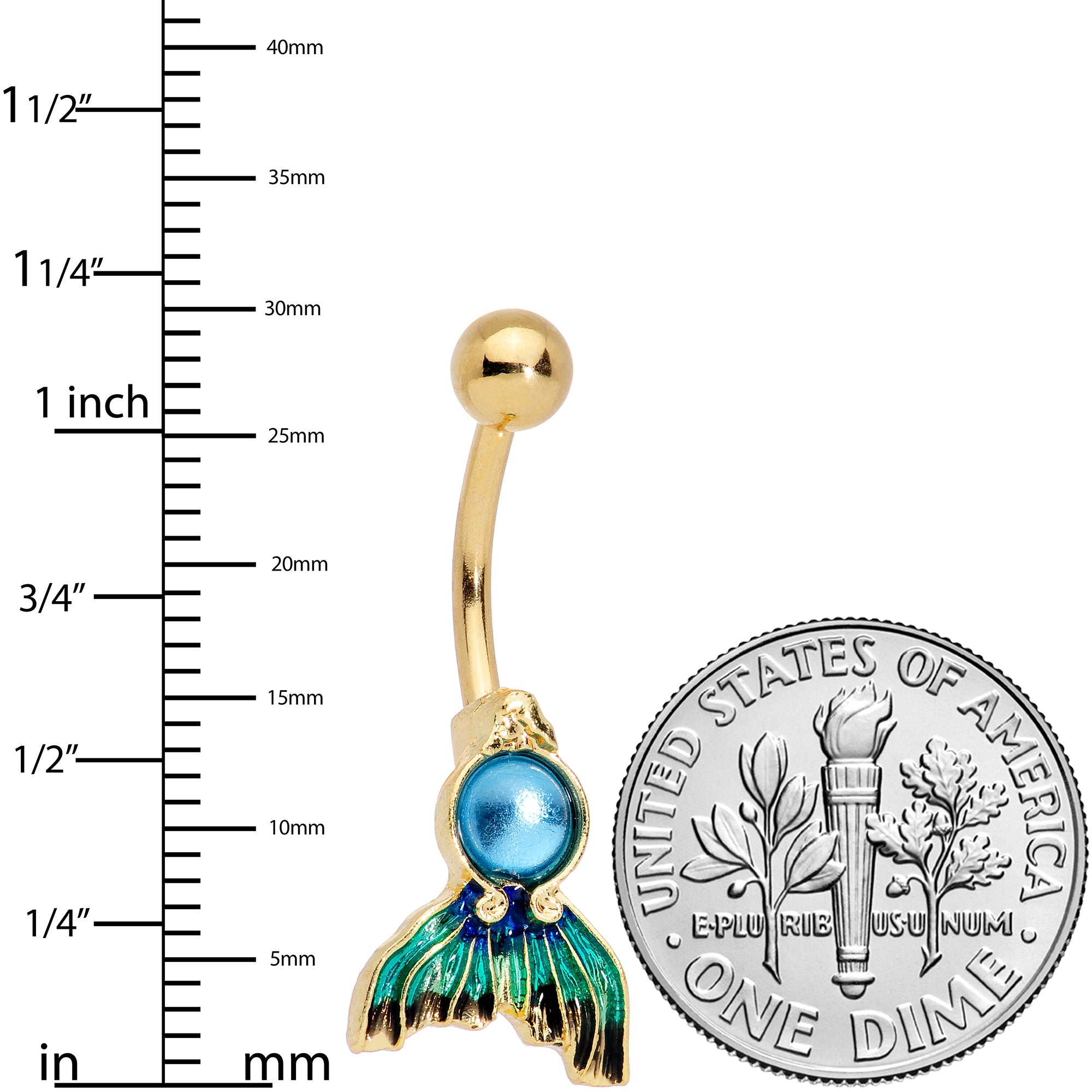 Gold Tone Blue Green Mermaid Tail Belly Ring