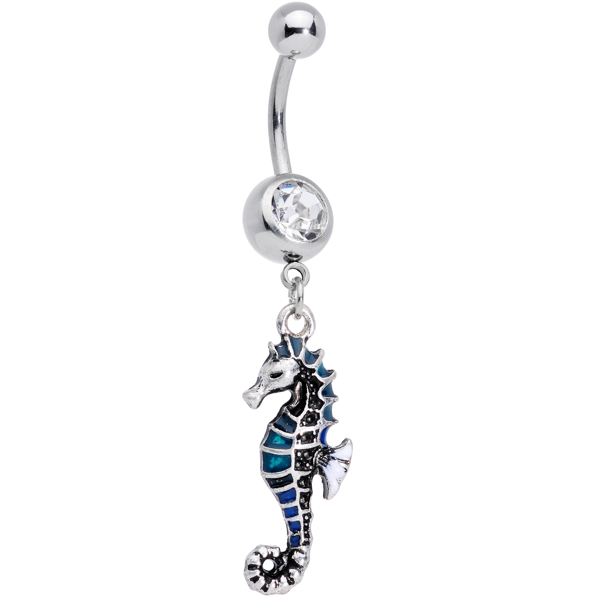 Clear Gem Nautical Seahorse Dangle Belly Ring