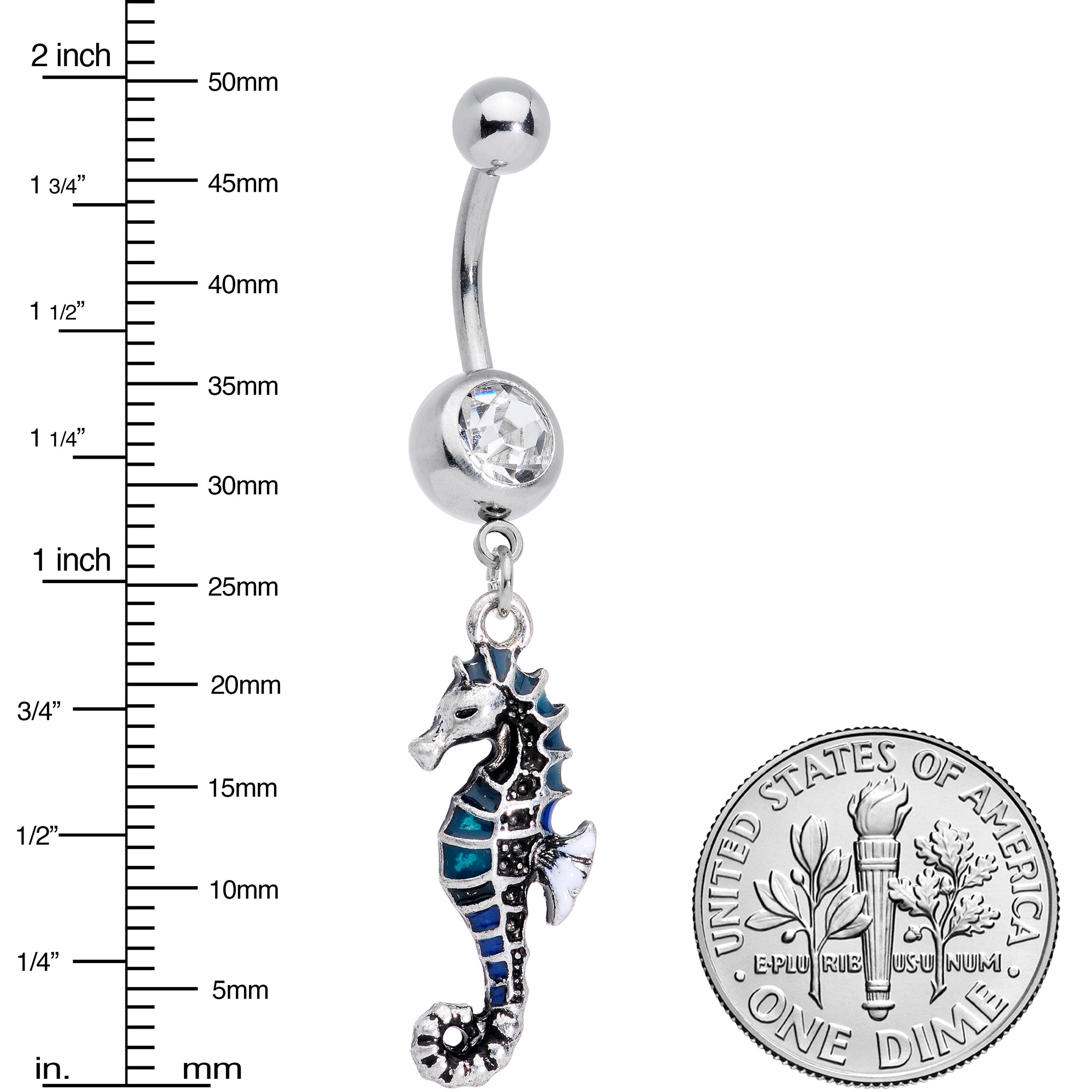 Clear Gem Nautical Seahorse Dangle Belly Ring