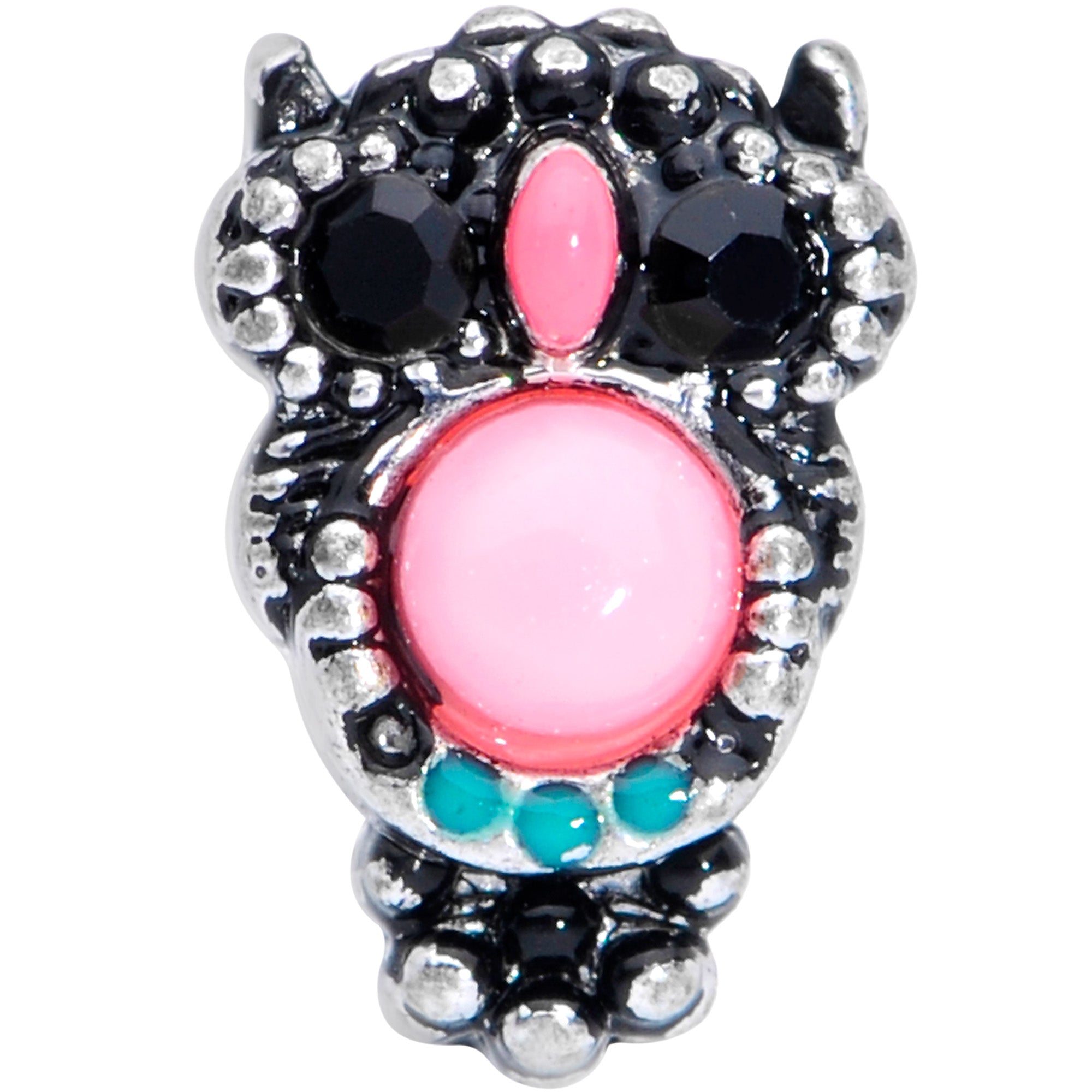 16 Gauge 1/4 Black Gem Pink Orb Owl Cartilage Tragus Earring