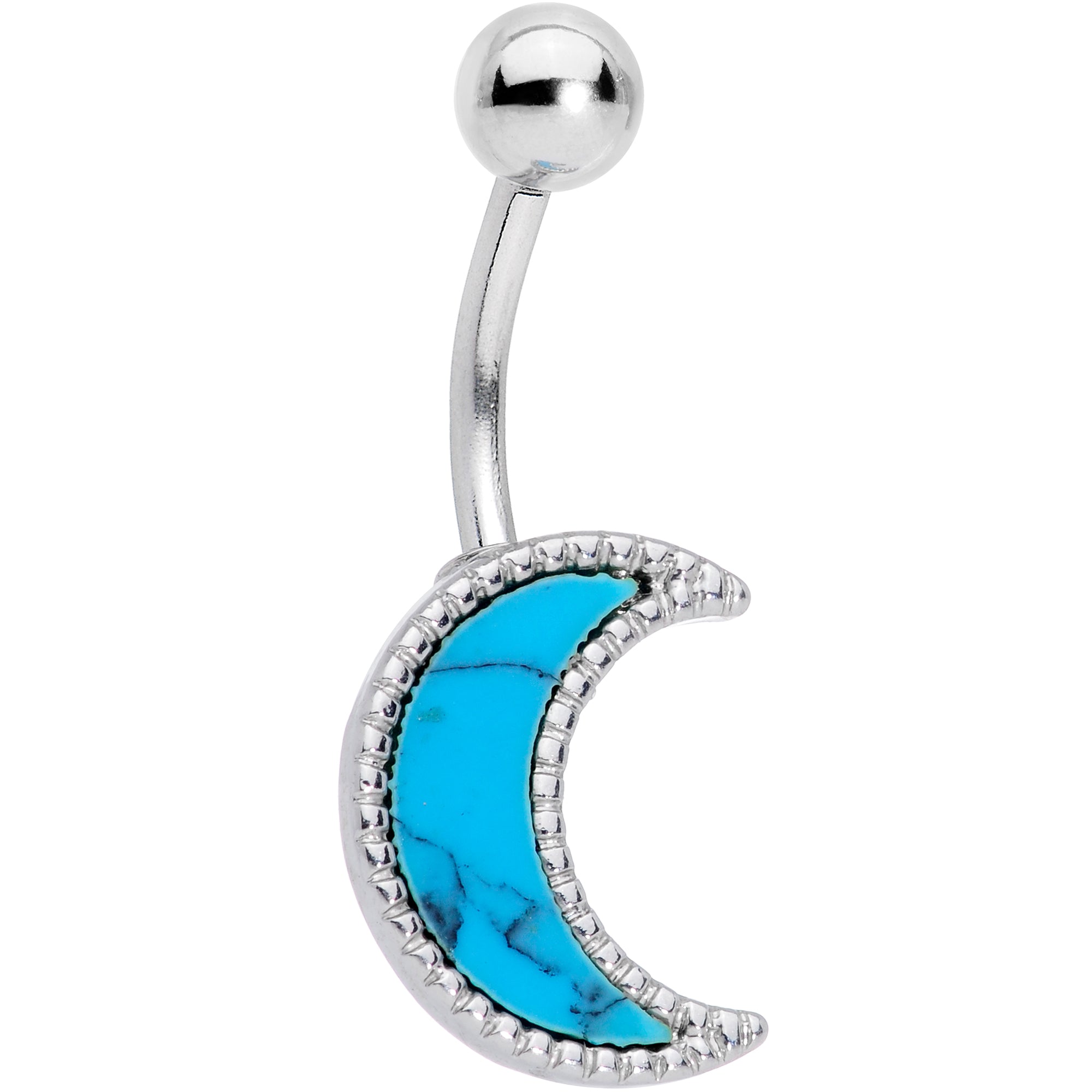 Faux Turquoise Crescent Moon Belly Ring