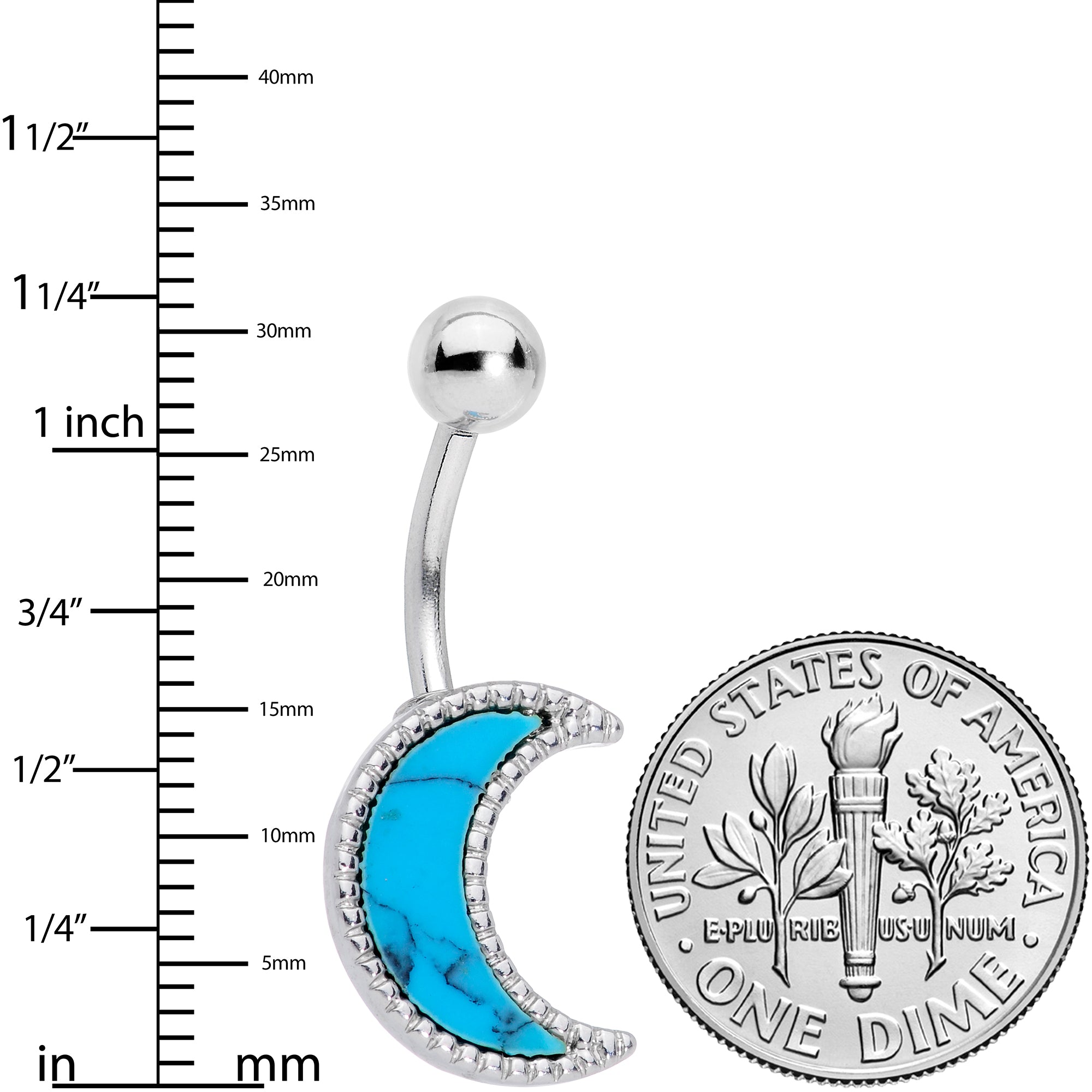 Faux Turquoise Crescent Moon Belly Ring