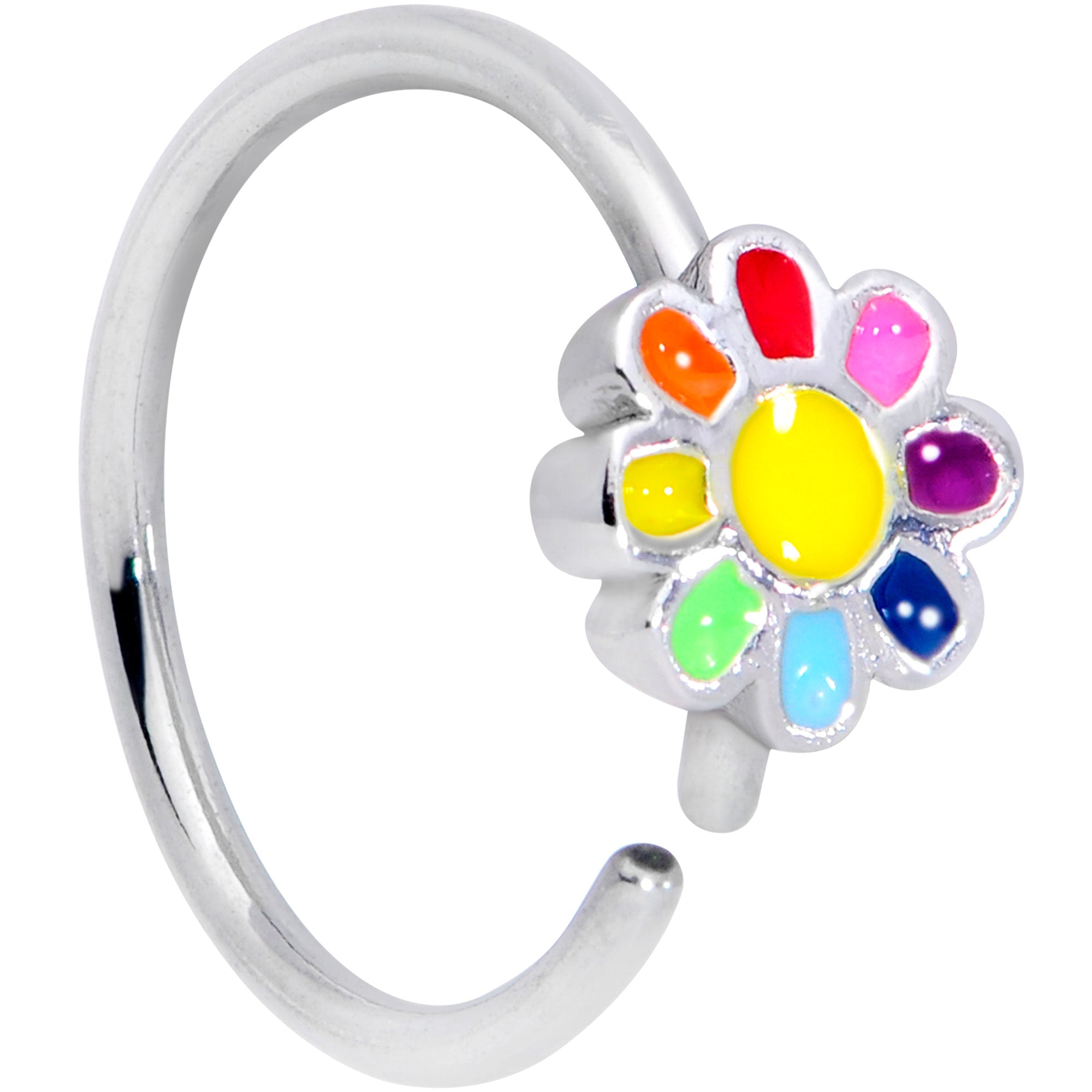 20 Gauge 5/16 Rainbow Hippie Flower Nose Hoop