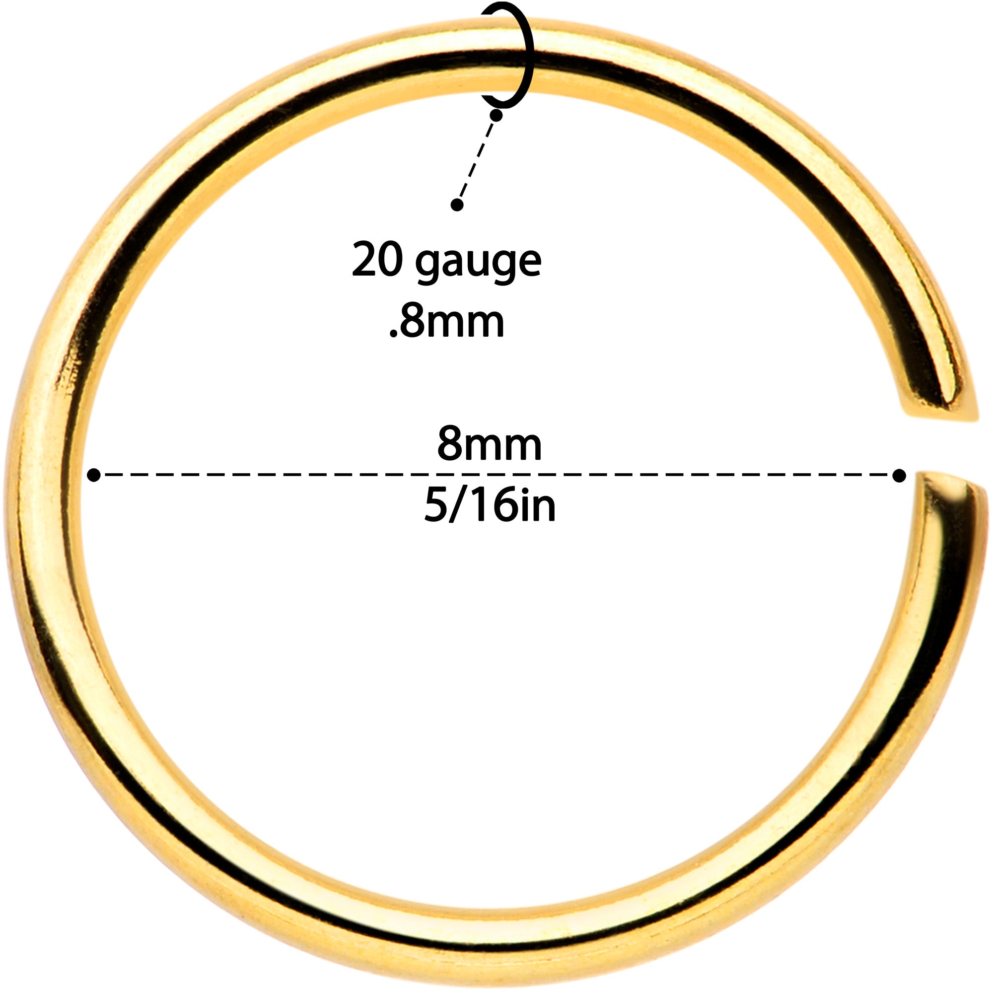 20 Gauge 5/16 Gold Tone Anodized Seamless Circular Ring Set of 12