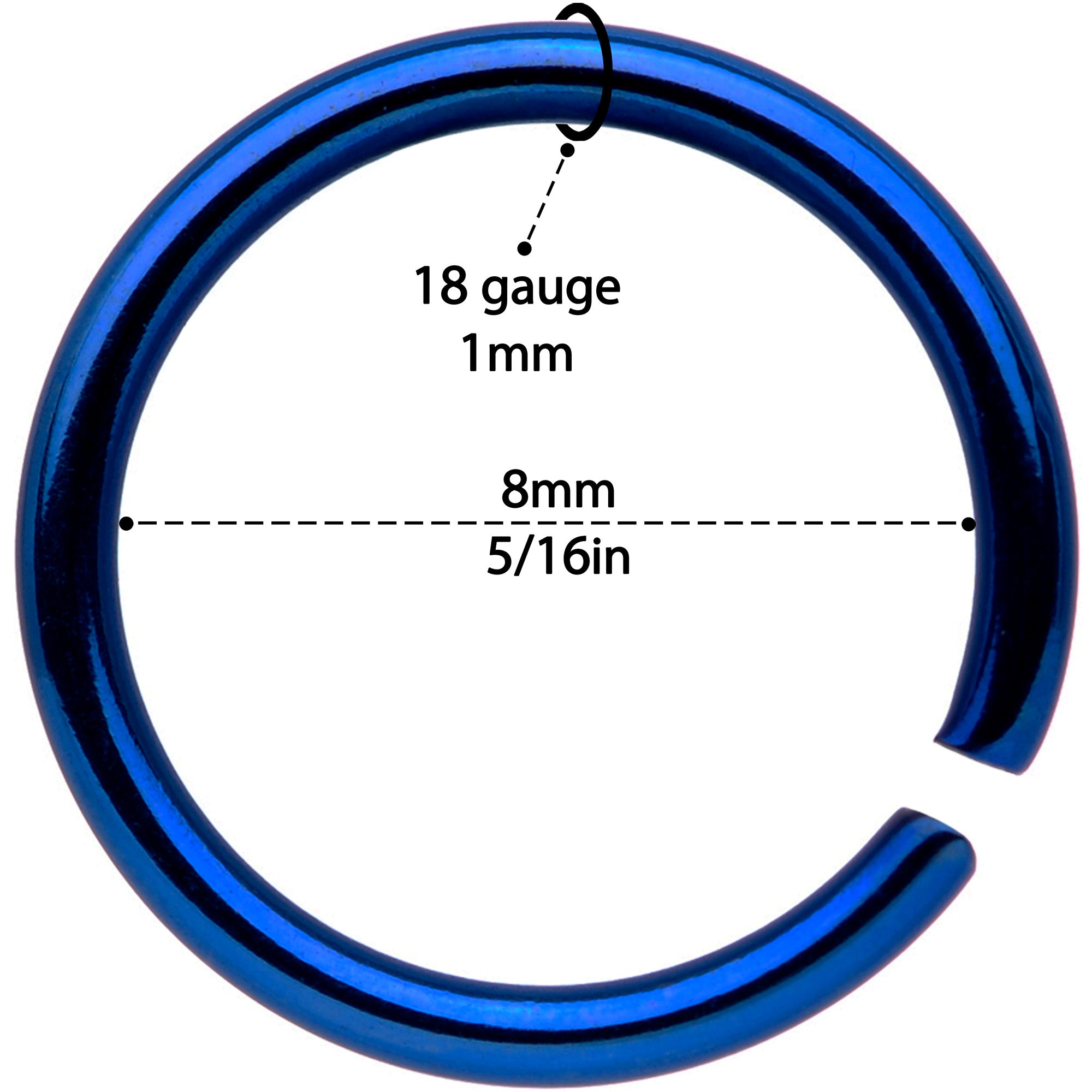 18 Gauge 5/16 Blue Tone Anodized Seamless Circular Ring Set of 12