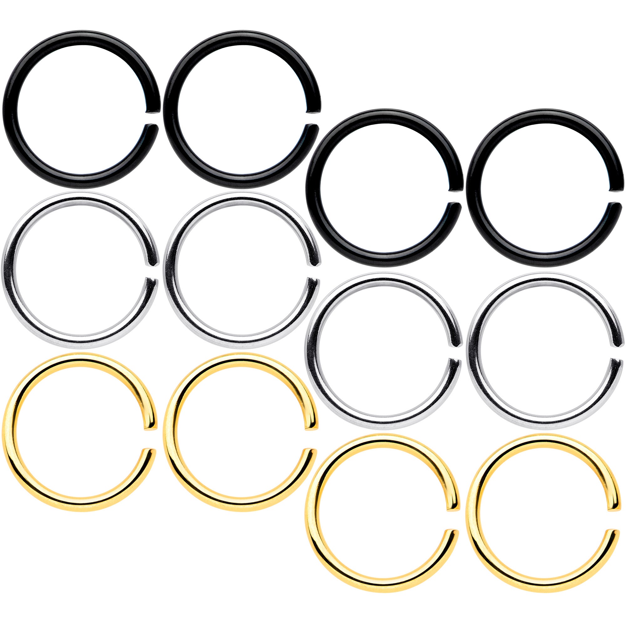 18 Gauge 5/16 Black Gold Tone Anodized Seamless Circular Ring Set of 12