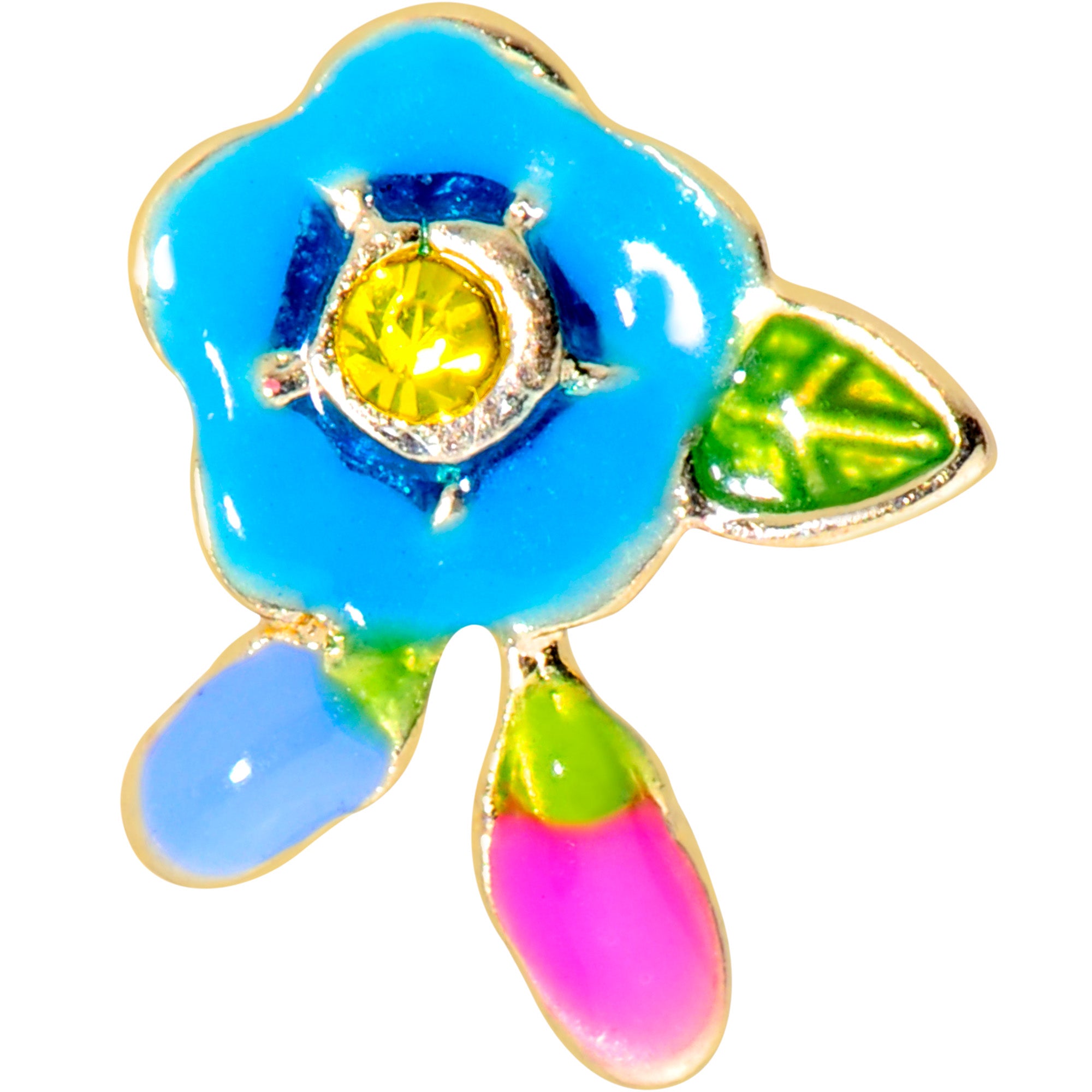 16 Gauge 5/16 Yellow Gem Gold Tone Neon Flower Labret Monroe Tragus