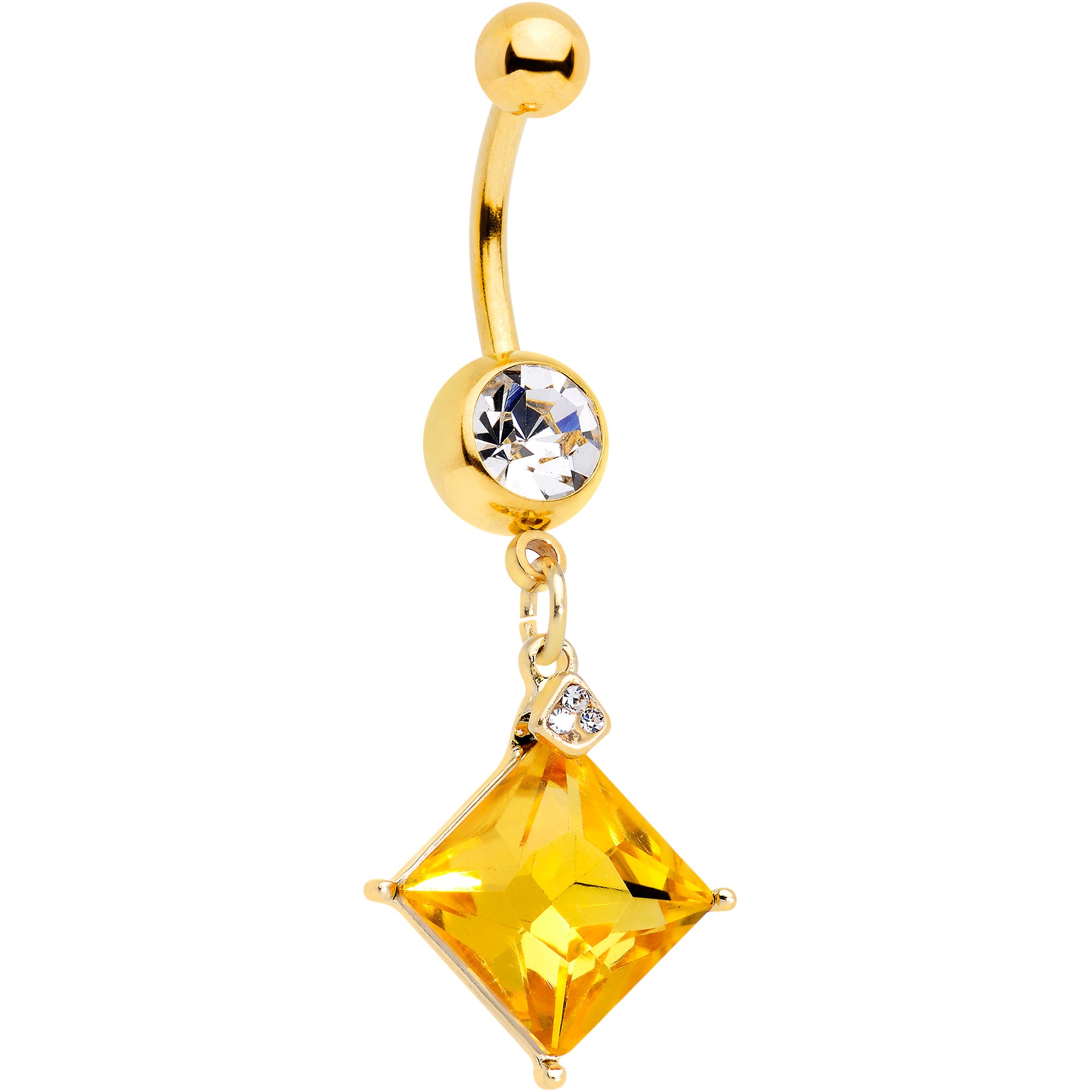 Clear Yellow Gem Gold Tone Rhombus Dangle Belly Ring