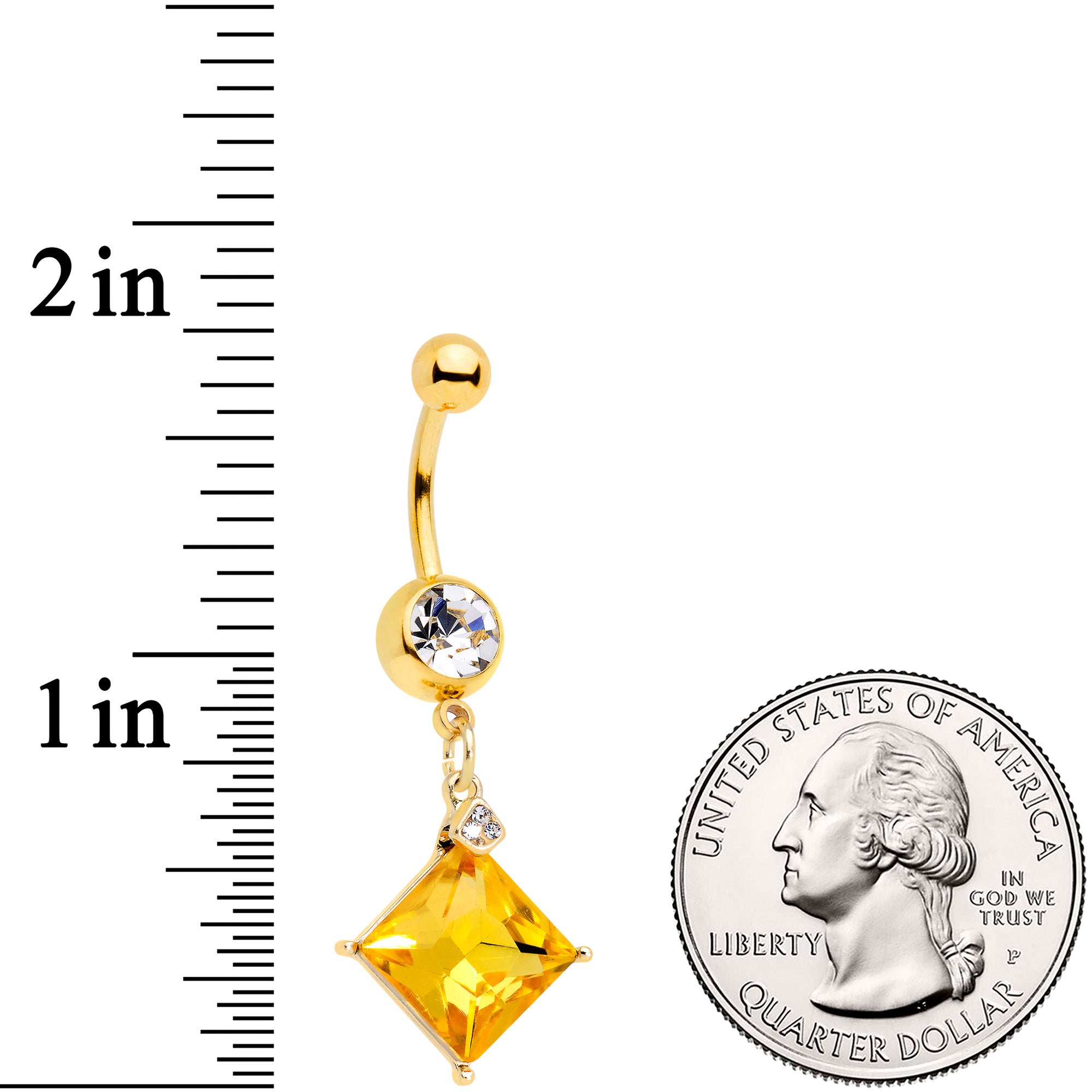 Clear Yellow Gem Gold Tone Rhombus Dangle Belly Ring