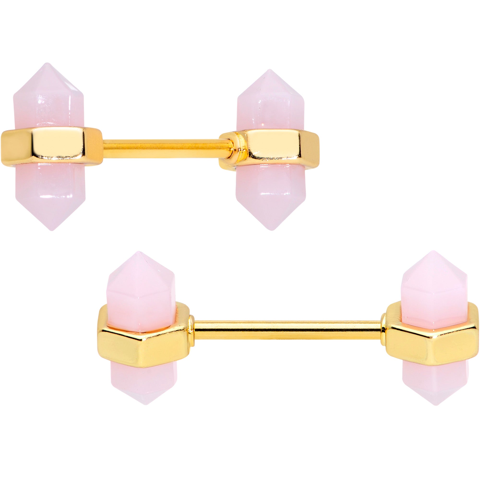 14 Gauge 5/8 Gold Tone Pink Gem Barbell Nipple Ring Set