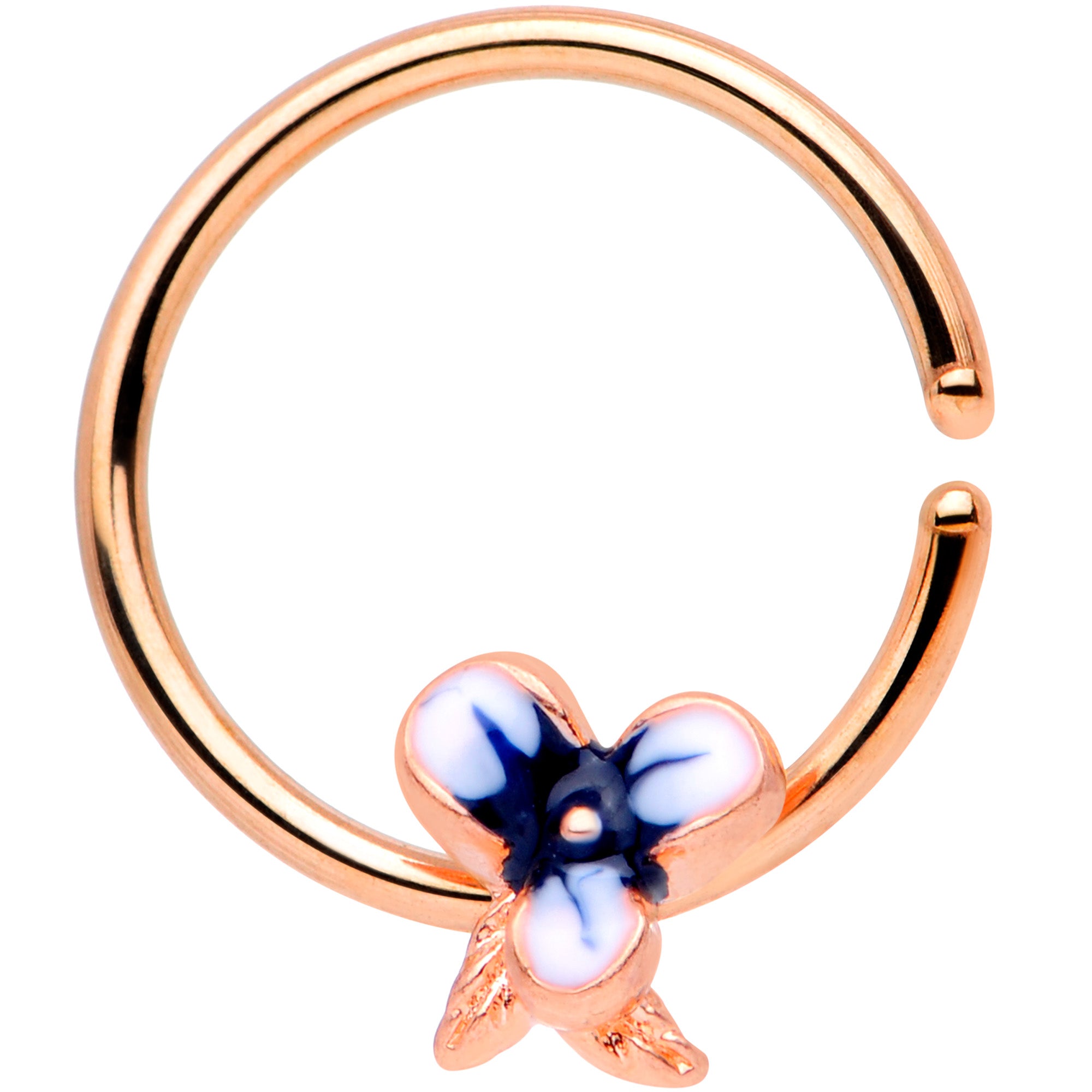 18 Gauge 3/8 Rose Gold Tone Tropical Flower Closure Ring