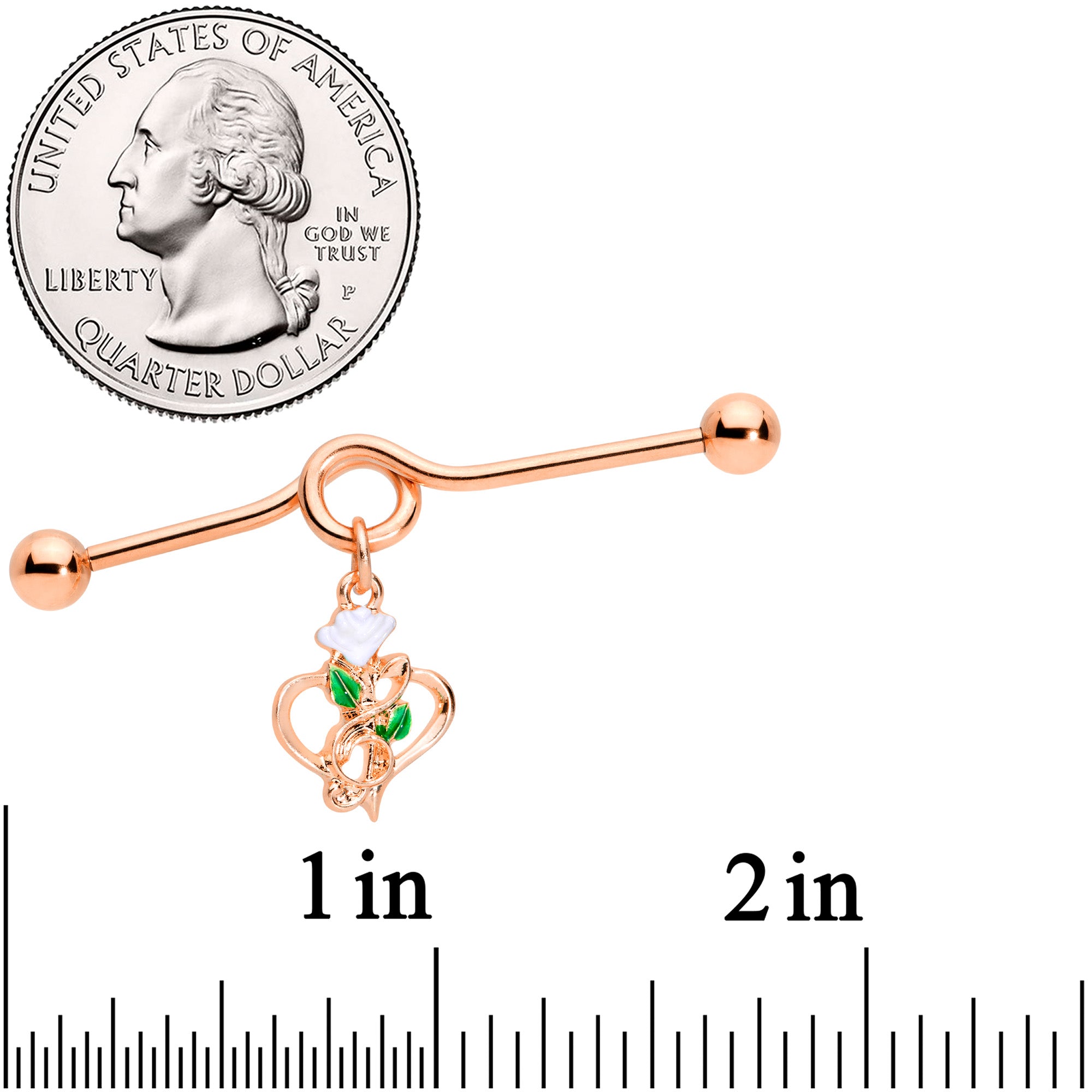 14 Gauge Rose Gold Tone Heart Flower Music Dangle Project Bar 38mm