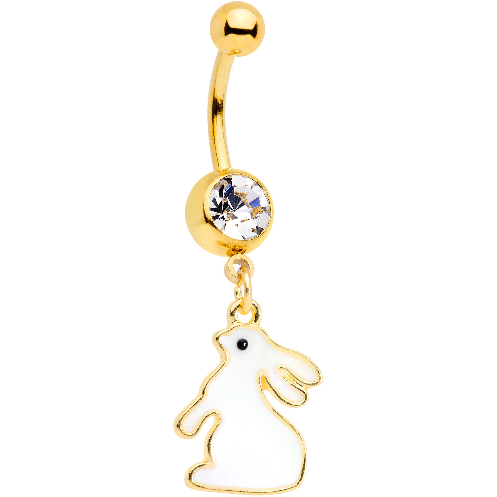 Clear Gem Gold Tone Glow in the Dark Easter Bunny Dangle Belly Ring