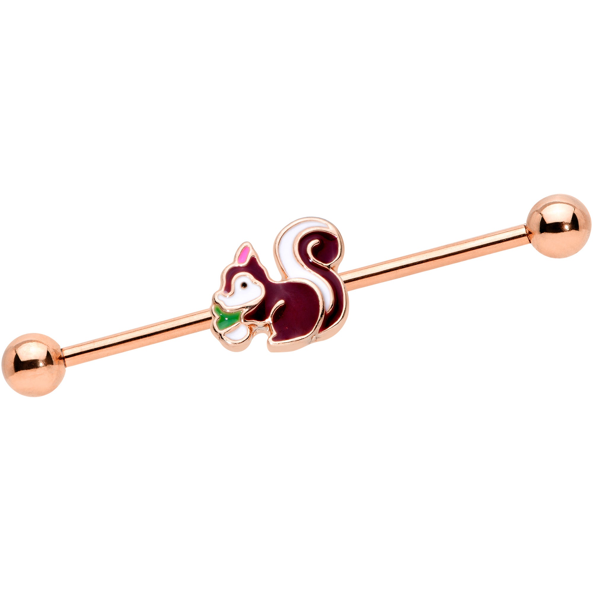 14 Gauge Rose Gold Tone Snacking Squirrel Industrial Barbell 38mm