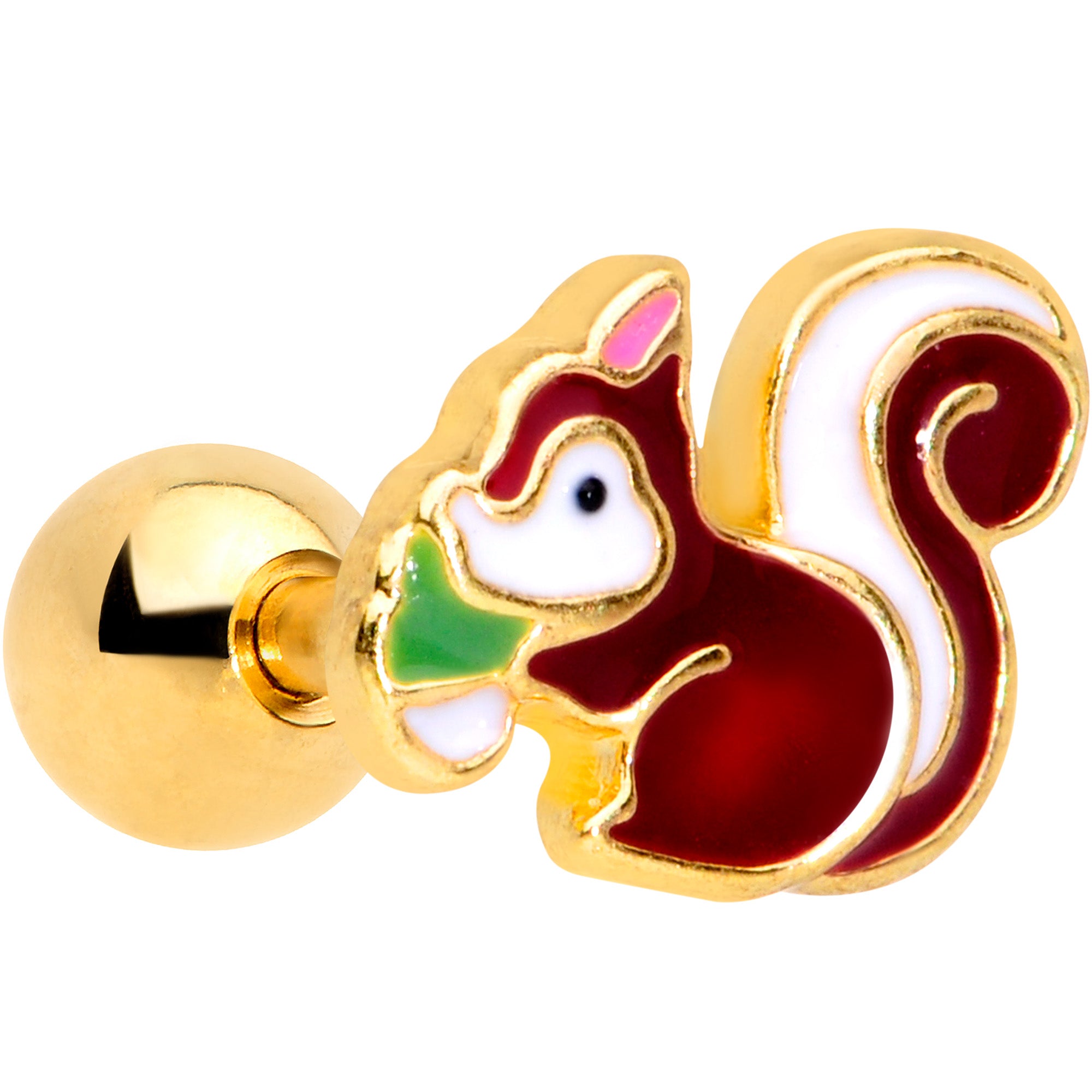 16 Gauge 1/4 Gold Tone Snacking Squirrel Cartilage Tragus Earring