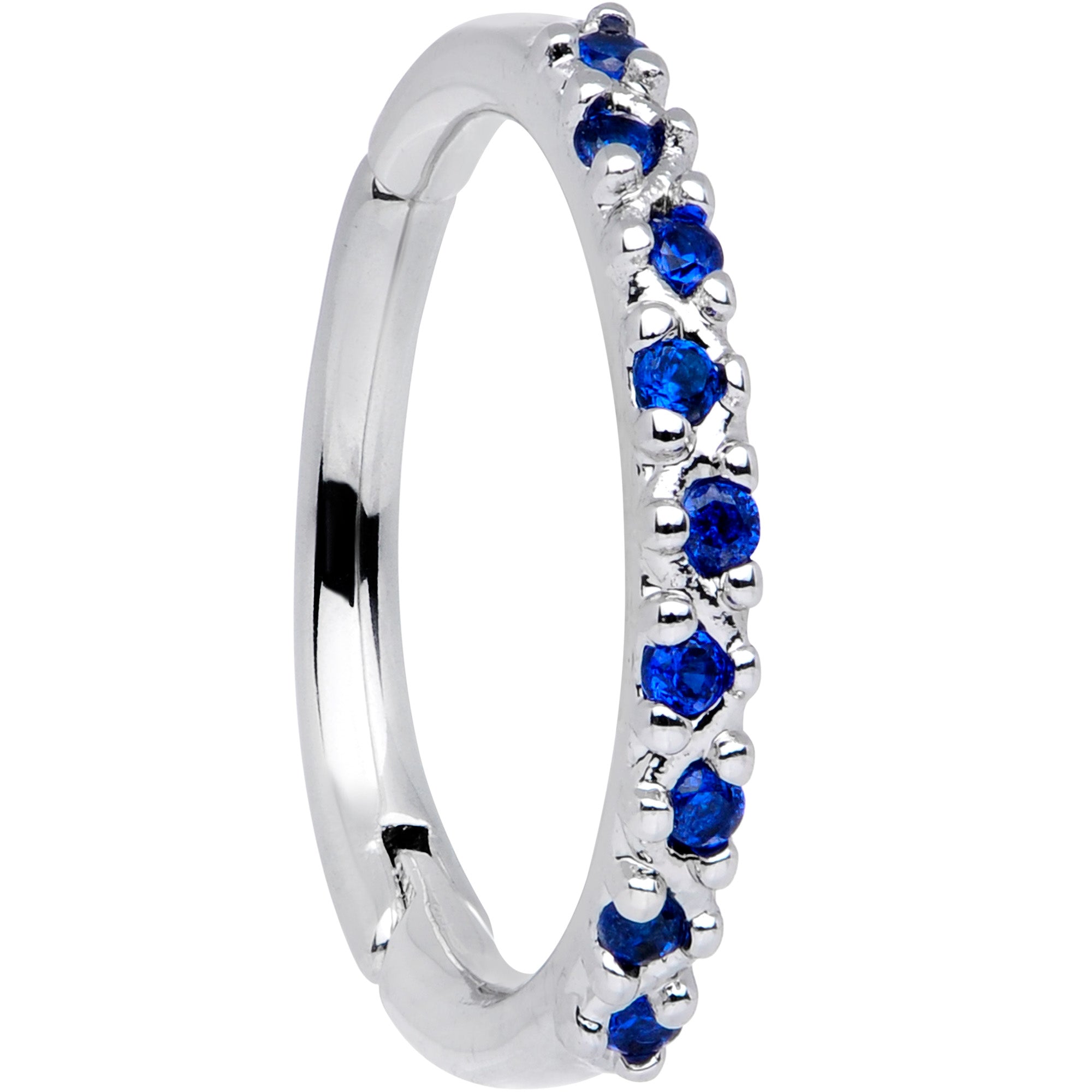 16 Gauge 3/8 Blue CZ Gem Zig Zag Hinged Segment Ring