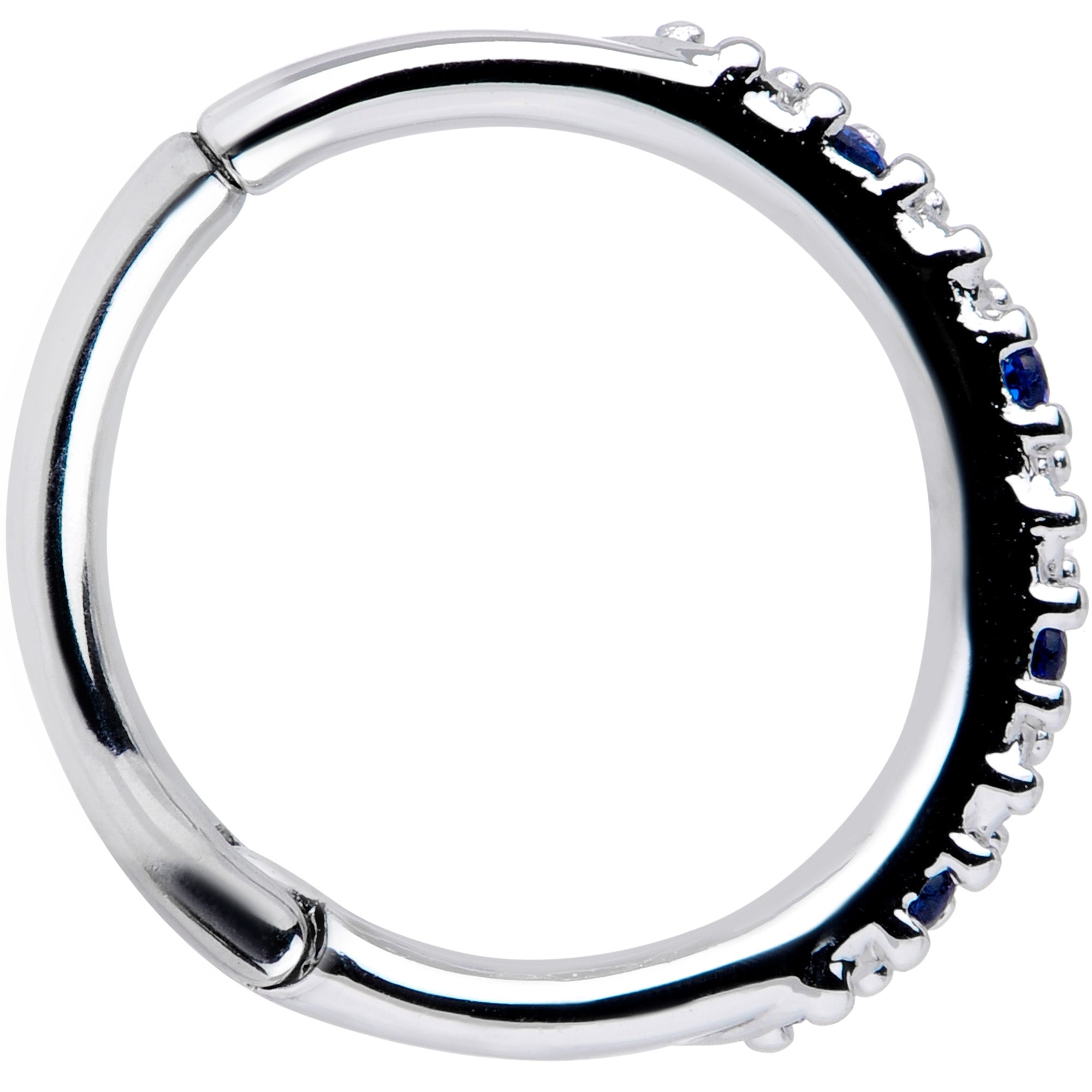 16 Gauge 3/8 Blue CZ Gem Zig Zag Hinged Segment Ring