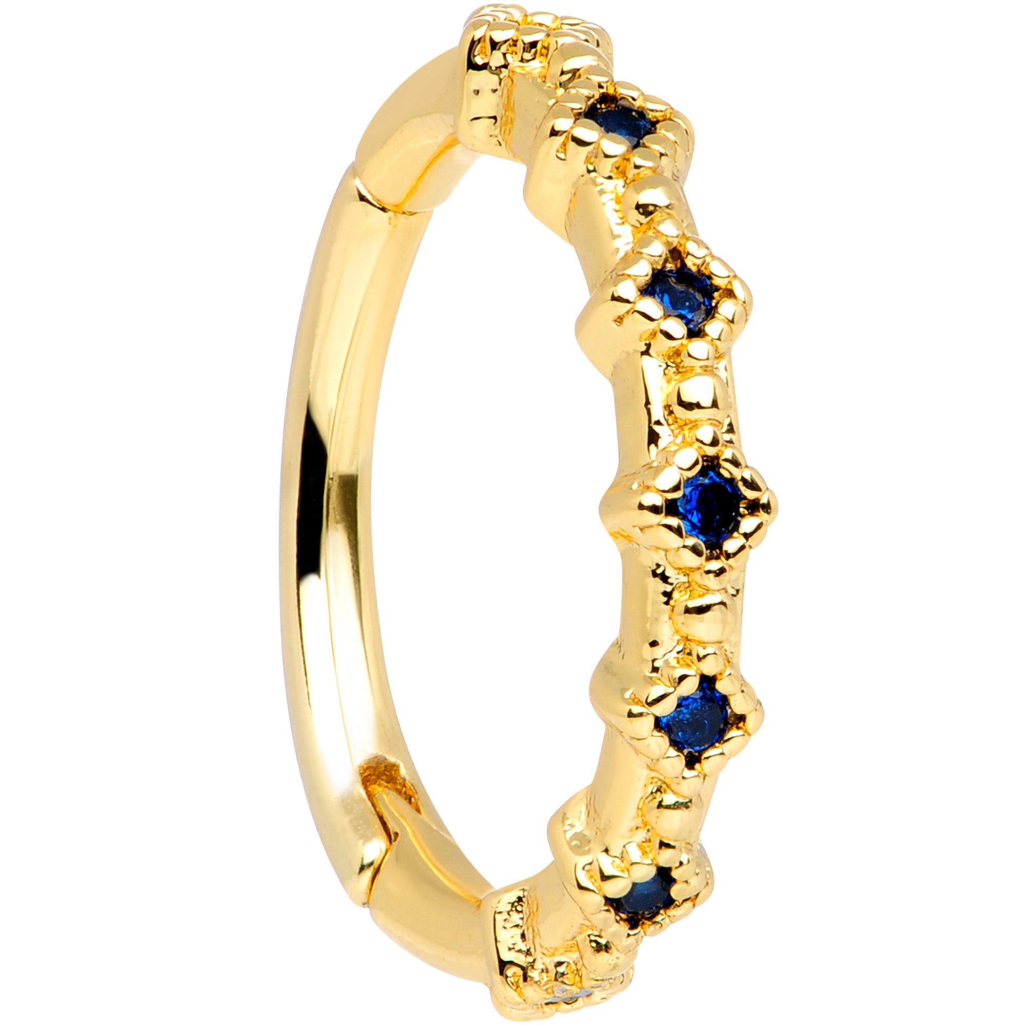 16 Gauge 3/8 Blue Gem Gold Tone Elegance Hinged Segment Ring