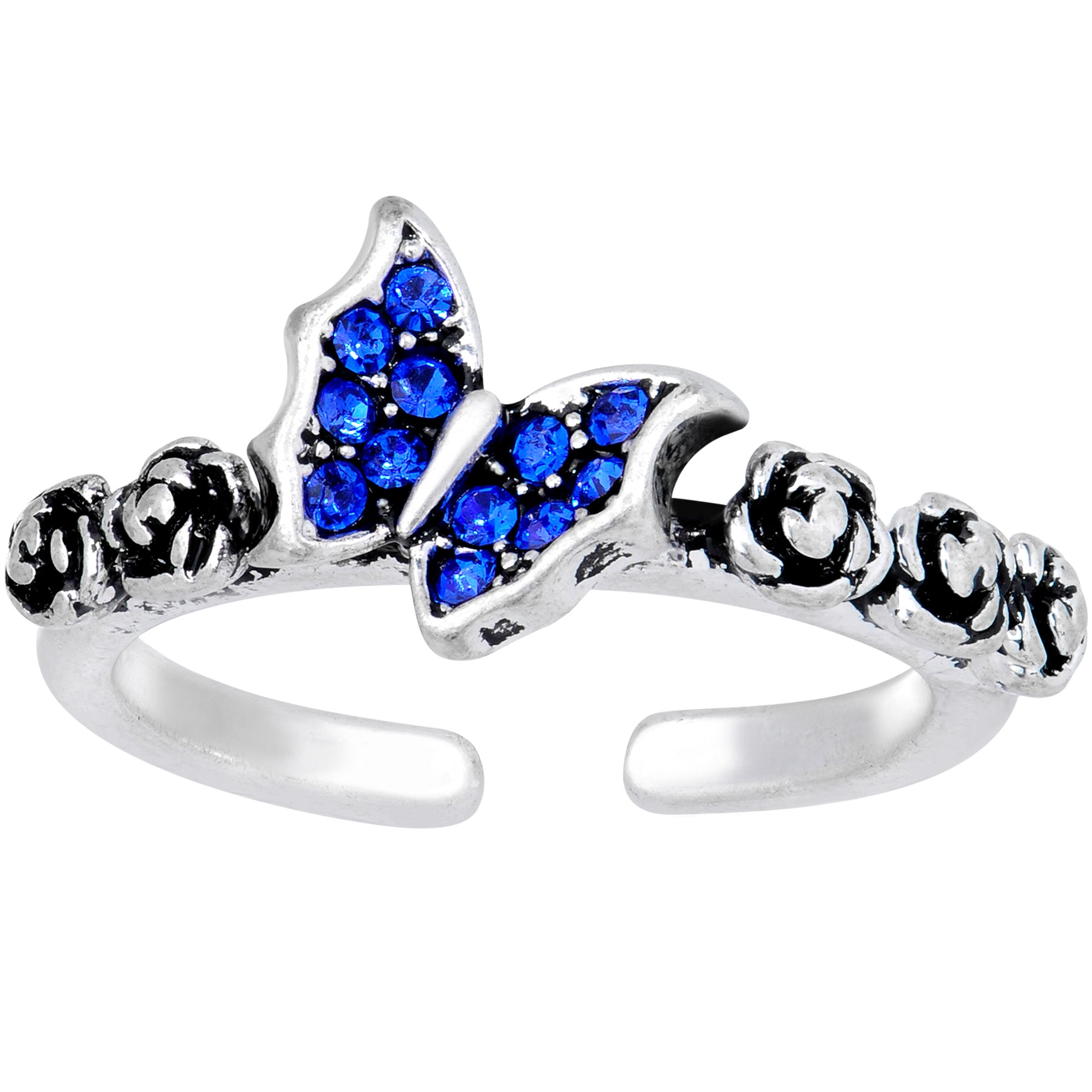 Blue Gem Ornate Butterfly Toe Ring