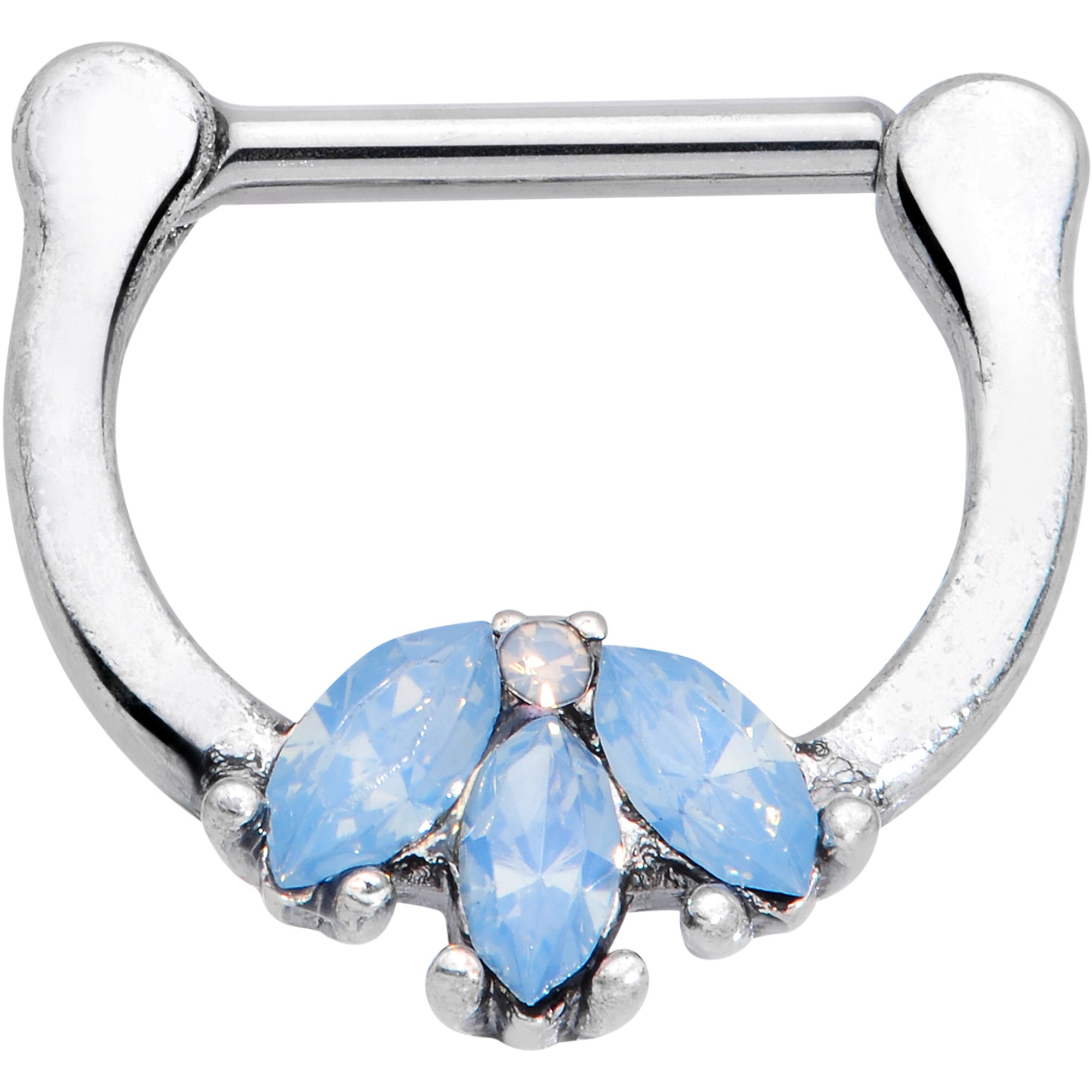 16 Gauge 3/8 Blue Faux Opal Triad Cartilage Clicker